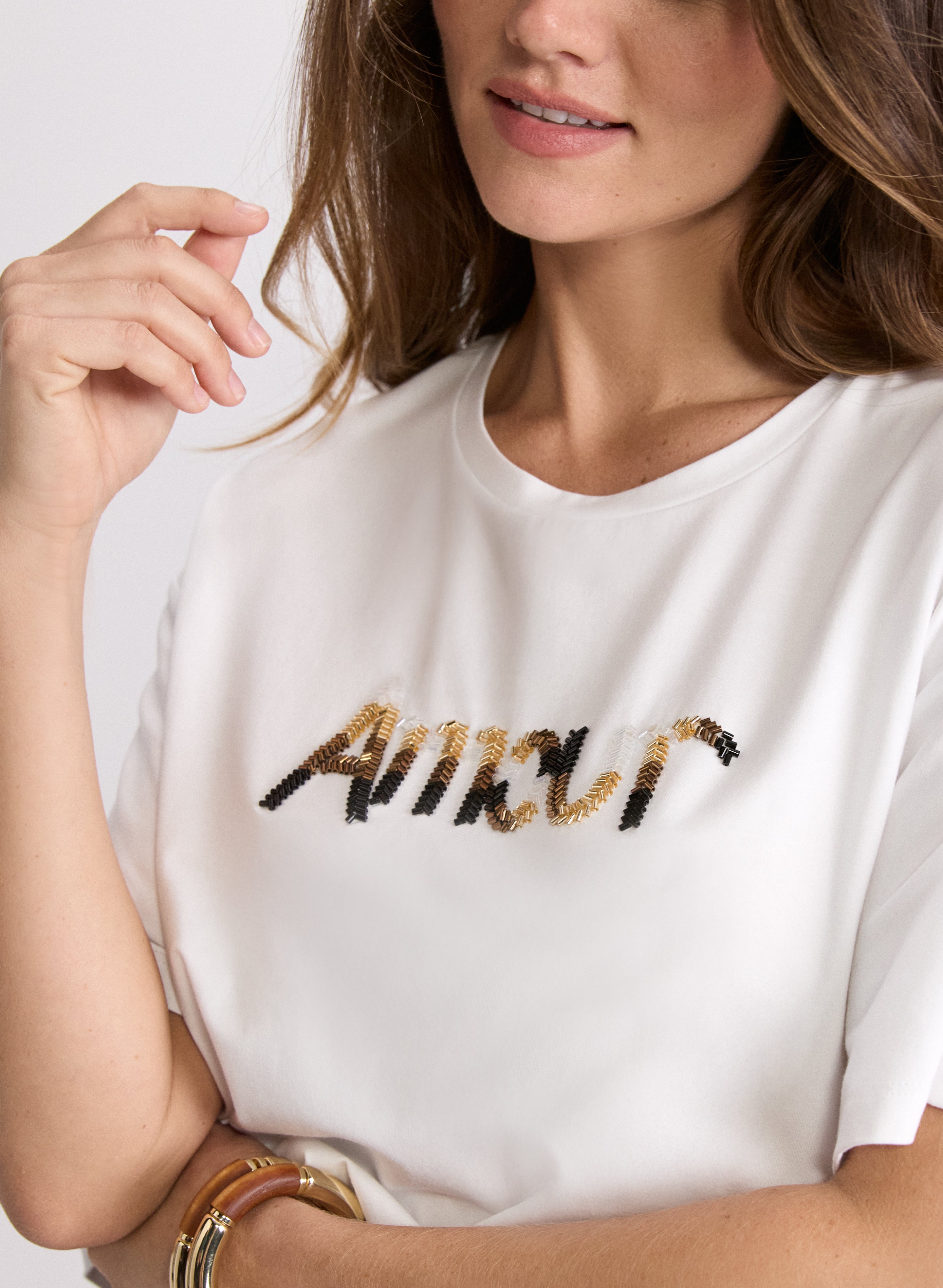 Embellished Script T-Shirt for Women - Stylish & Comfortable Casual Tee for Everyday Wear | Perfect for Outfits, Layering & Street Fashion