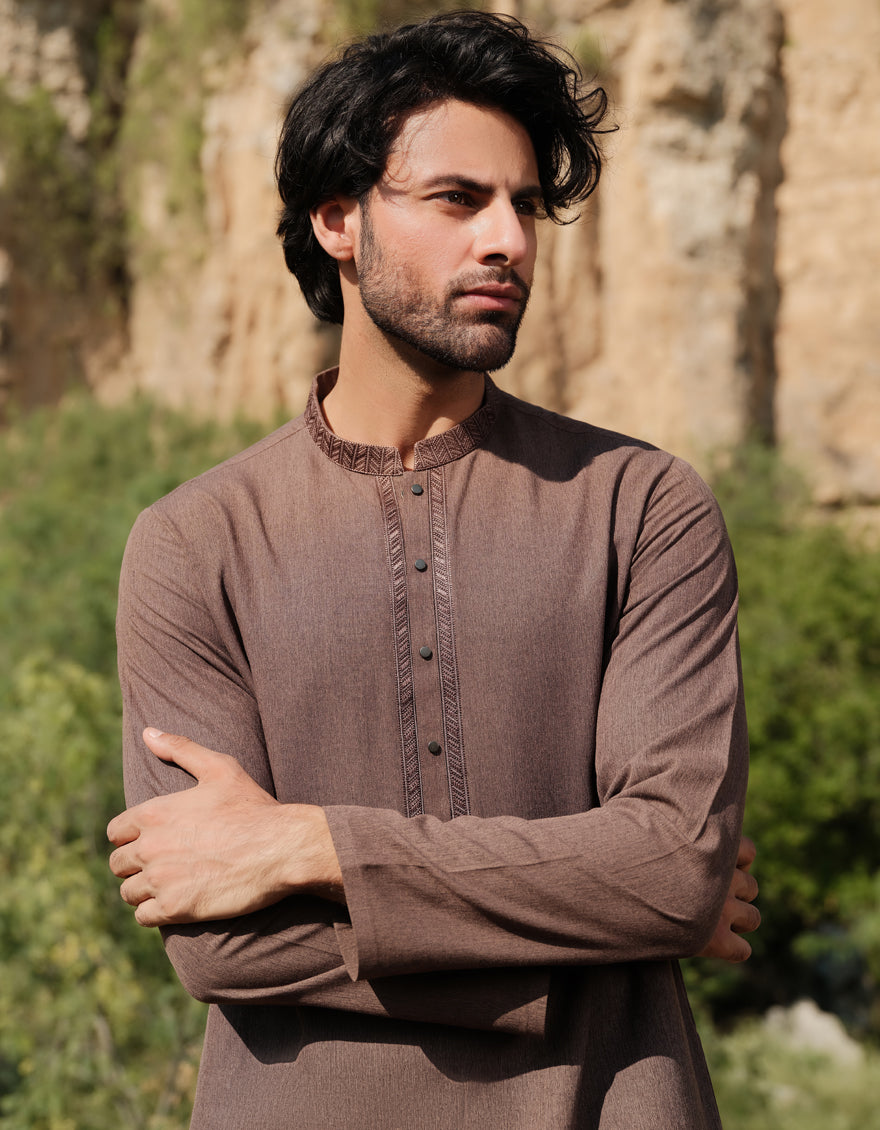 Elegant Blended Brown Shalwar Kameez by J. Junaid Jamshed - Traditional Pakistani Outfit for Weddings, Eid & Special Occasions