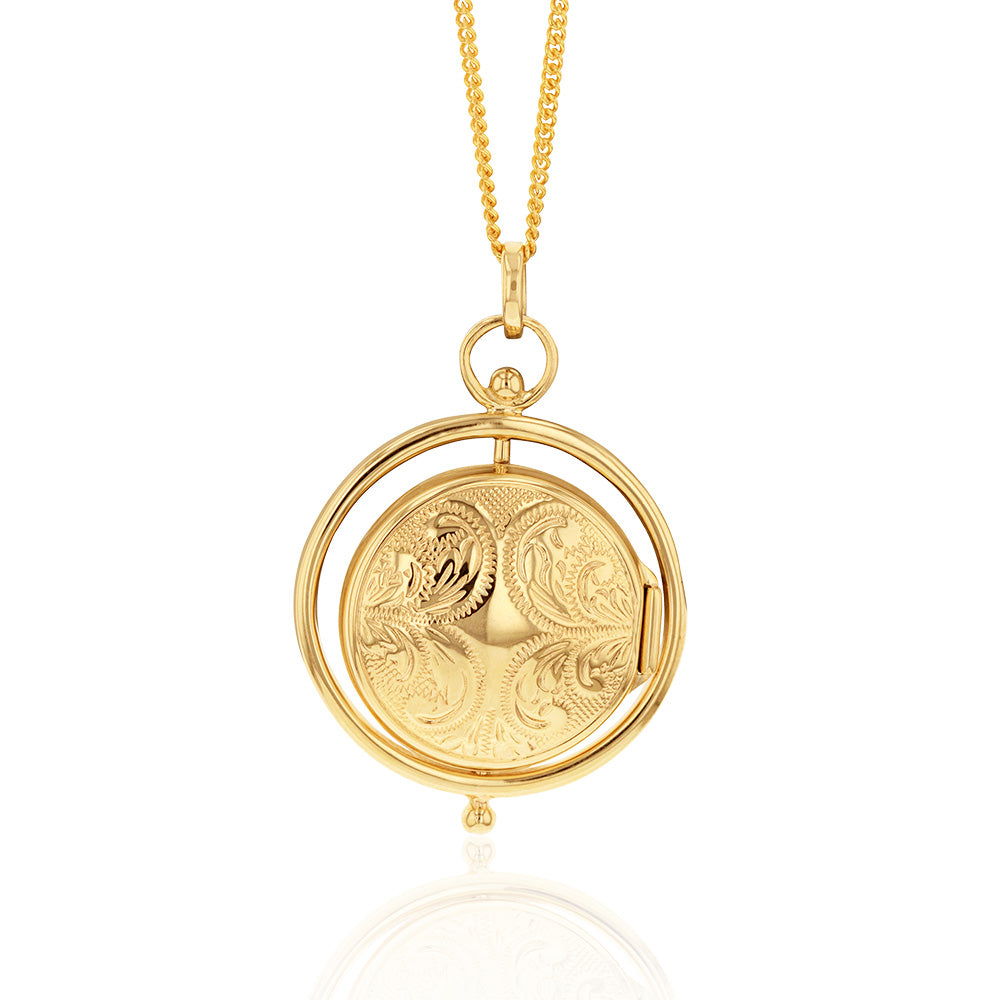 9ct Two Tone Gold Spinner Locket Pendant Necklace - Elegant Jewelry Gift for Women - Perfect for Parties, Anniversaries & Special Occasions
