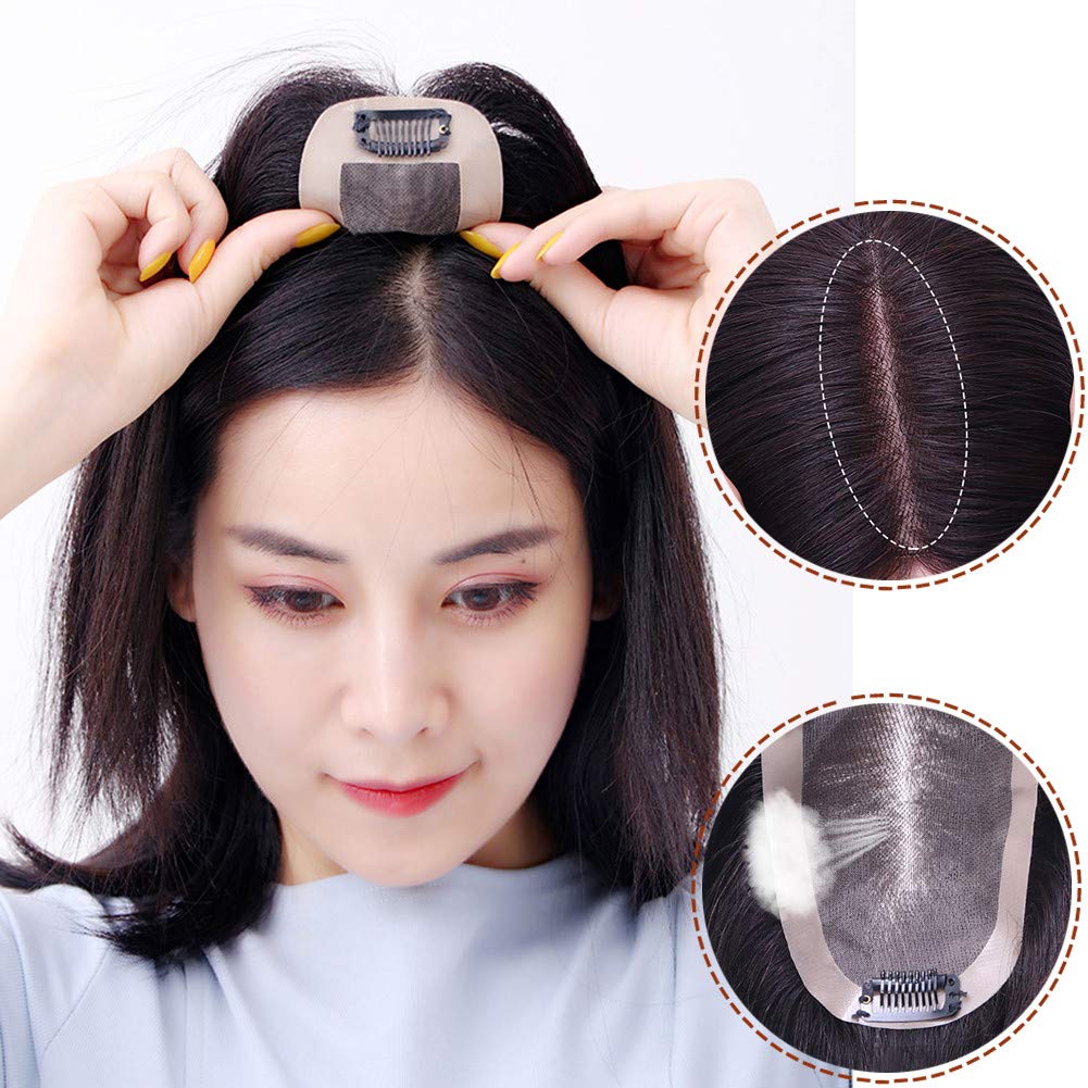 Natural Black Real Human Hair Topper for Women - Long Straight Clip-In Hairpiece with Silk Base (10x12 20cm) - Perfect for Thin Hair & Daily Styling