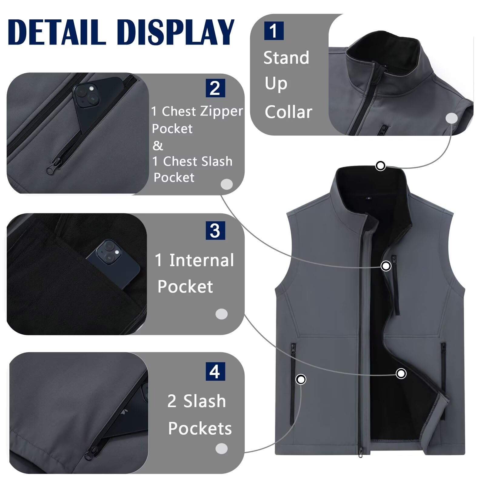 Men's Lightweight Softshell Vest - Windproof Puffer Sleeveless Jacket for Golf, Running & Outdoor Activities | Breathable Outdoor Wear for Hiking, Cycling & Casual Use