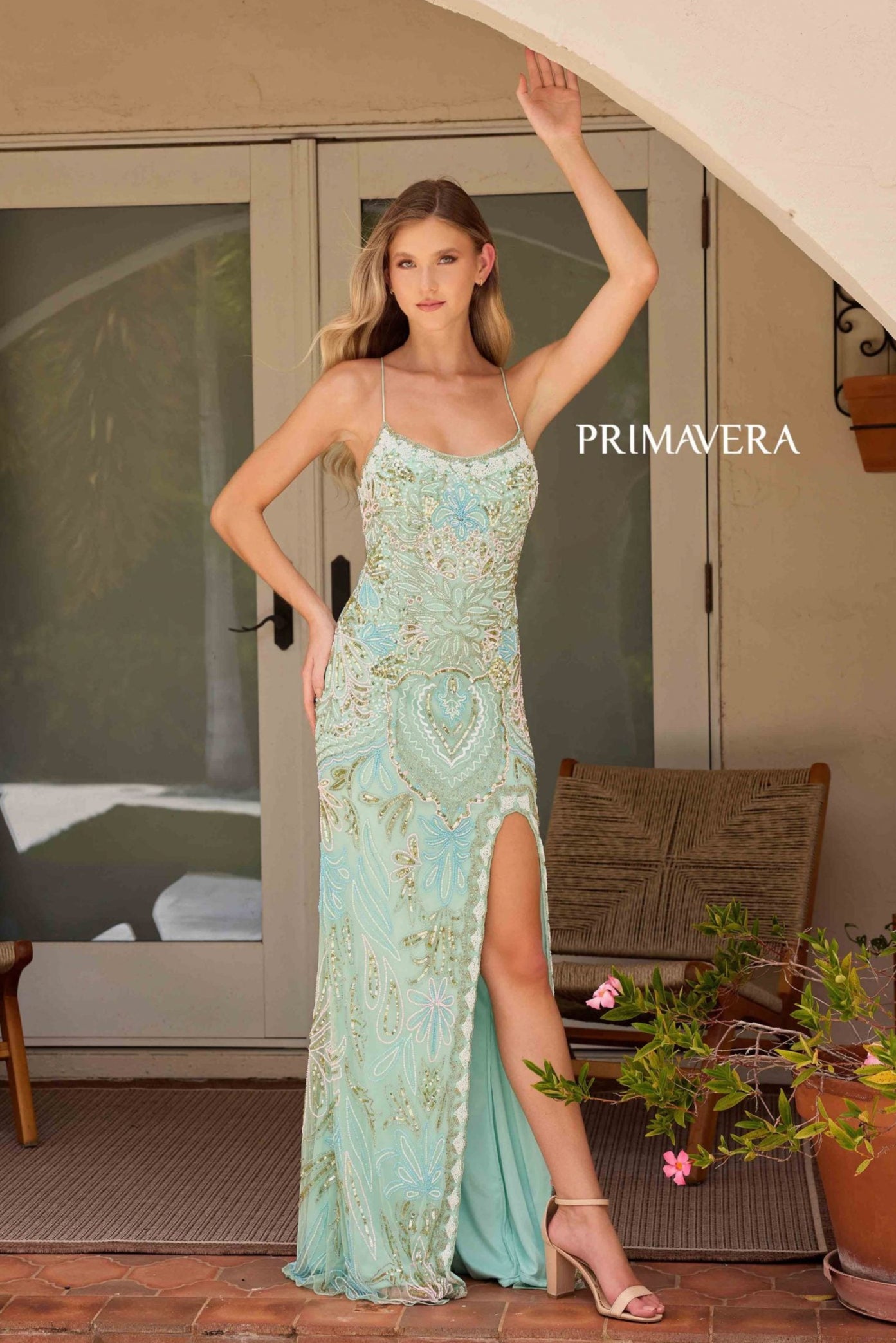 Primavera 4156 Elegant Long Beaded Evening Gown for Women - Perfect for Prom, Gala & Formal Events