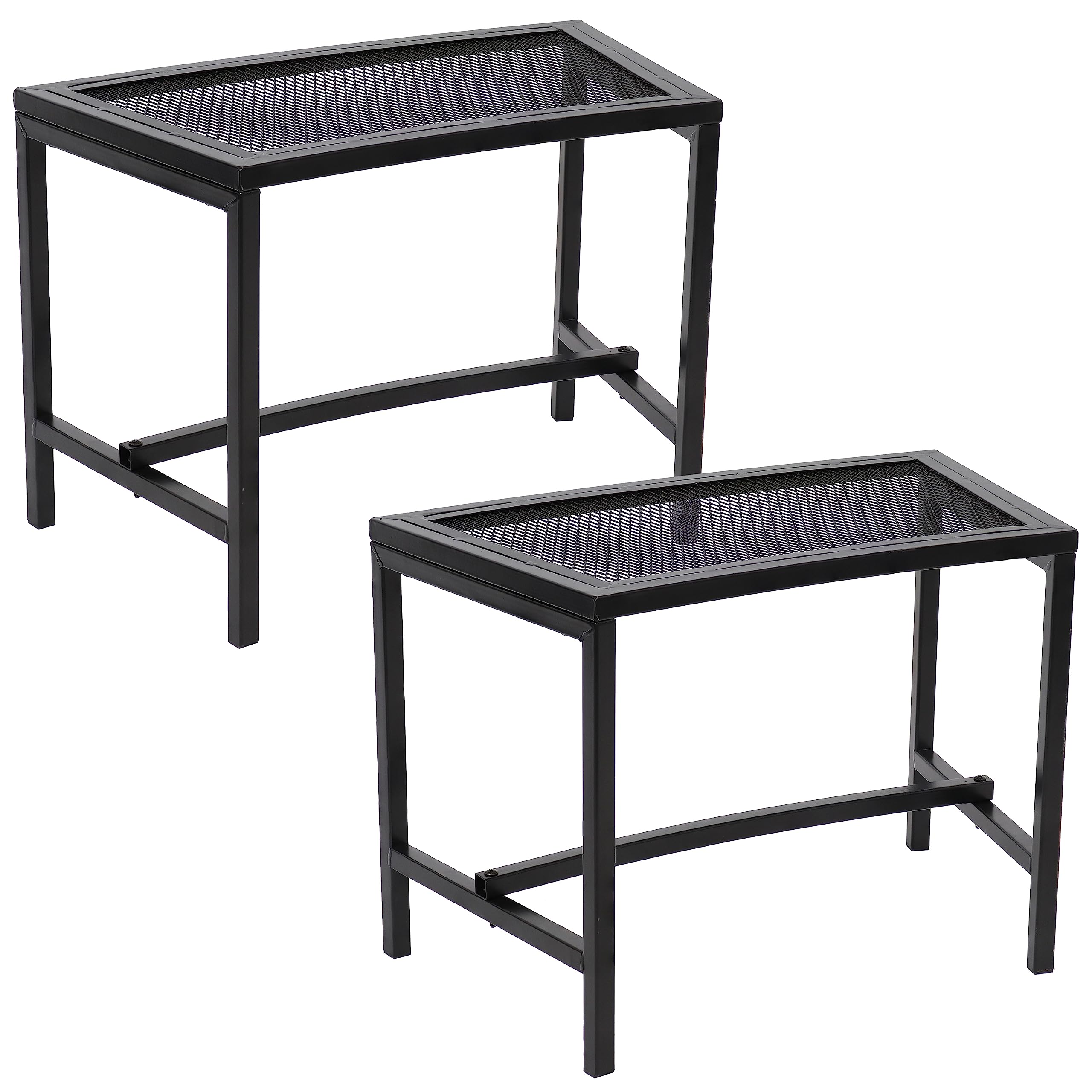 Black Powder-Coated Metal Mesh Fire Pit Bench Set of 2 - Backless Curved Outdoor Seating for Patio, Garden & Backyard - Perfect for Campfires, Gatherings & Relaxation