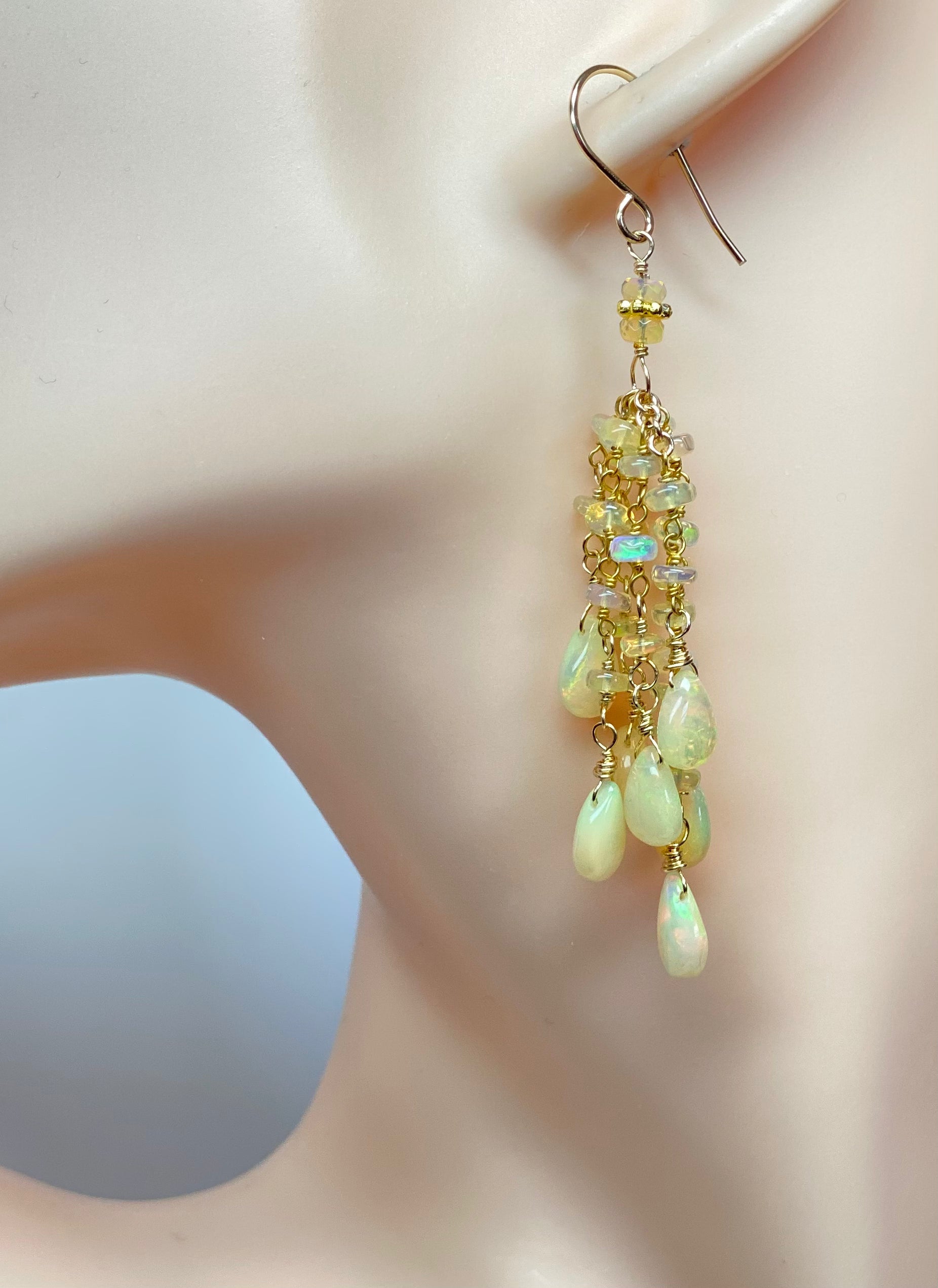 Ethiopian Opal Tassel Earrings for Women - Handmade Boho Dangle Earrings with Natural Gemstones | Perfect for Parties, Weddings & Everyday Wear
