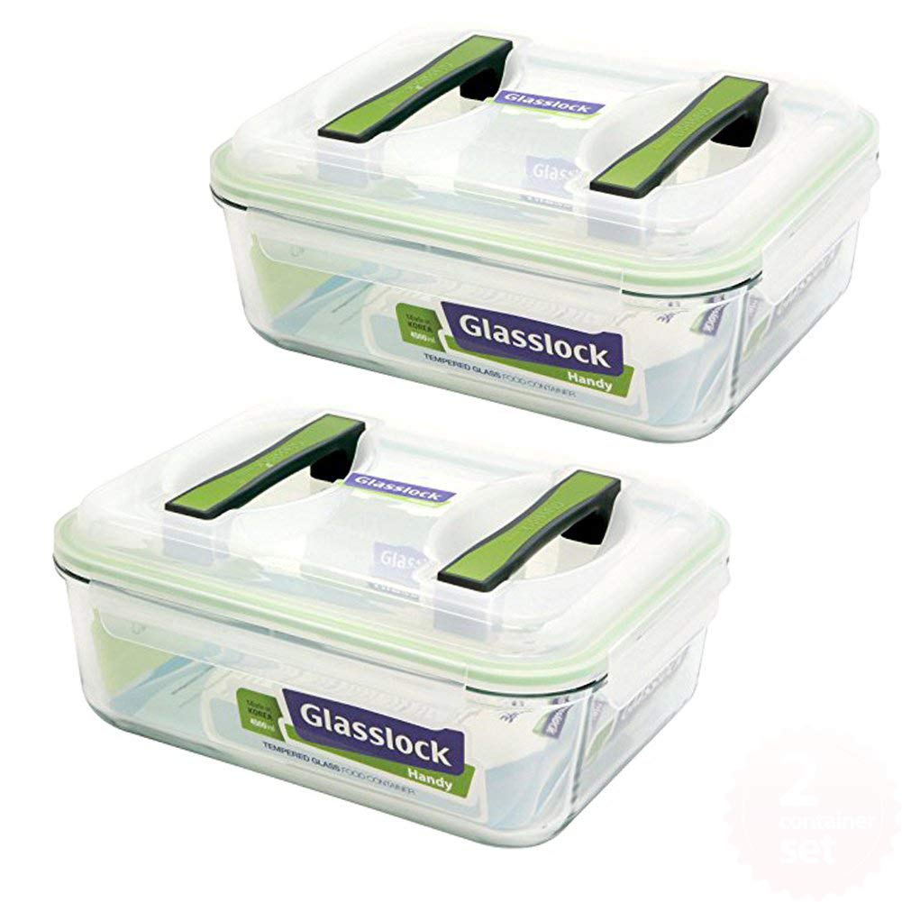 Glasslock Airtight Anti-Spill Rectangular Food Storage Containers - Set of 2, 4500ml (19 Cups) - Tempered Glass, Microwave & Freezer Safe - Ideal for Meal Prep, Leftovers & Office Lunches