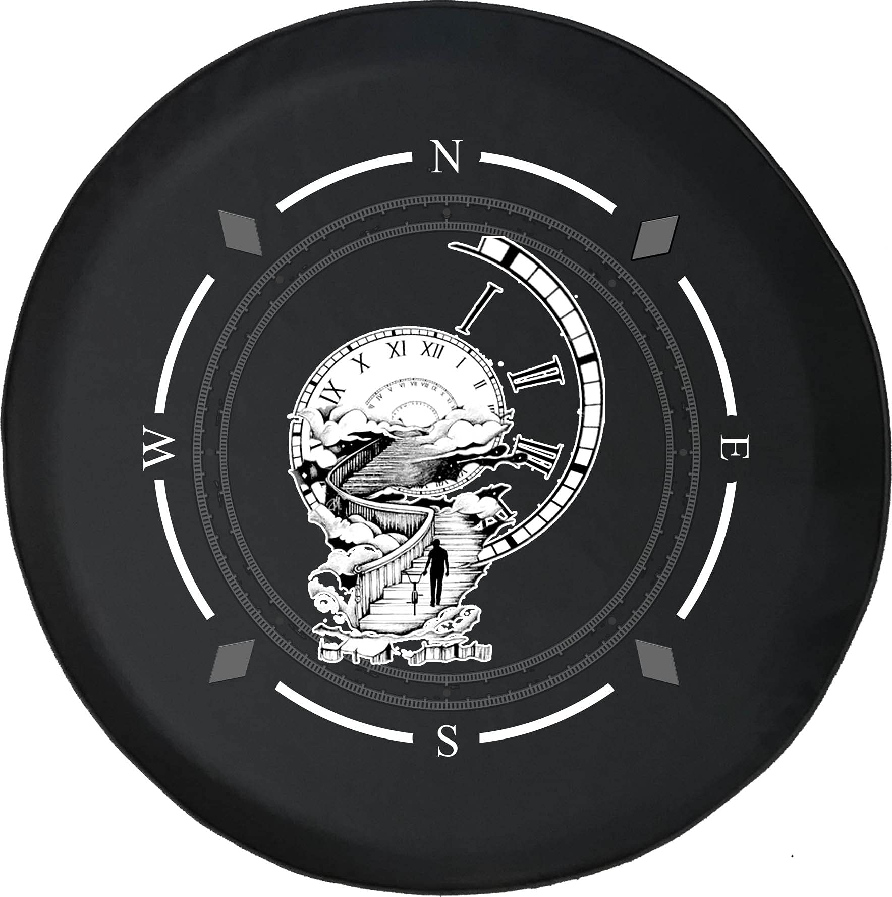 Premium American Unlimited Spare Tire Cover with Compass & Clock Design - Universal Fit for SUVs, Trailers, RVs & Most Vehicles - Perfect for Off-Road Adventures & Camping Trips