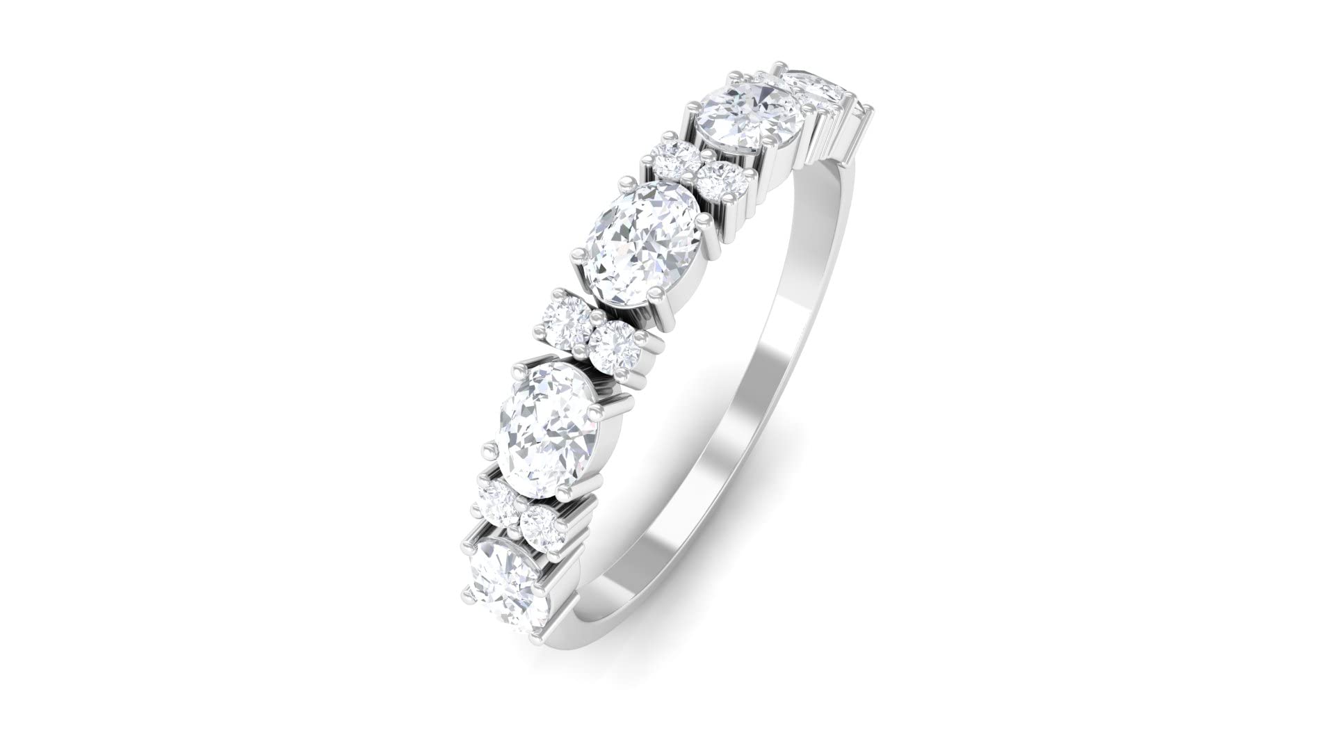 1.25 CT Oval & Round Cut Moissanite Half Eternity Ring in 14K Solid Gold - Elegant Wedding Band, Anniversary Gift for Her, Perfect for Bridal Jewelry & Special Occasions