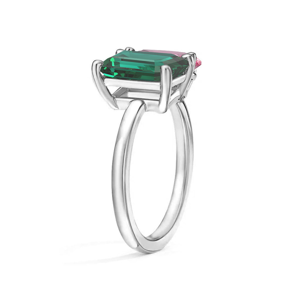 Toi et Moi Personalized Emerald Birthstone Ring - Custom Anniversary Jewelry for Couples, Women's Birthstone Engagement Ring - Perfect for Valentine's Day, Wedding Proposal & Romantic Gifts