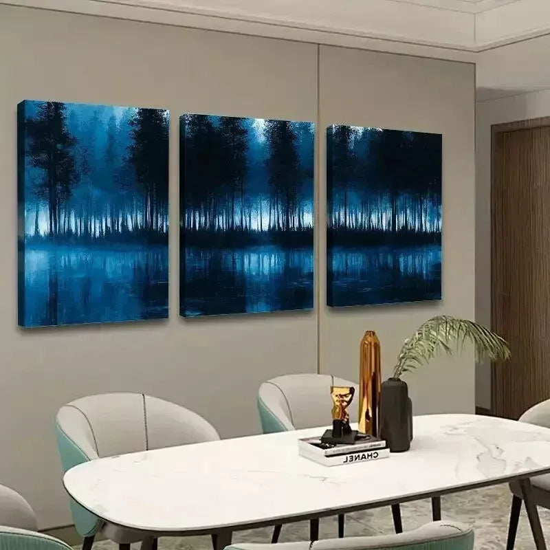 3-Piece Blue & Black Forest Abstract Wall Art Set - Framed Canvas 50x70cm - High Quality Print - 100% Australian Made - Ready to Hang - Perfect for Living Room, Bedroom & Office Decor