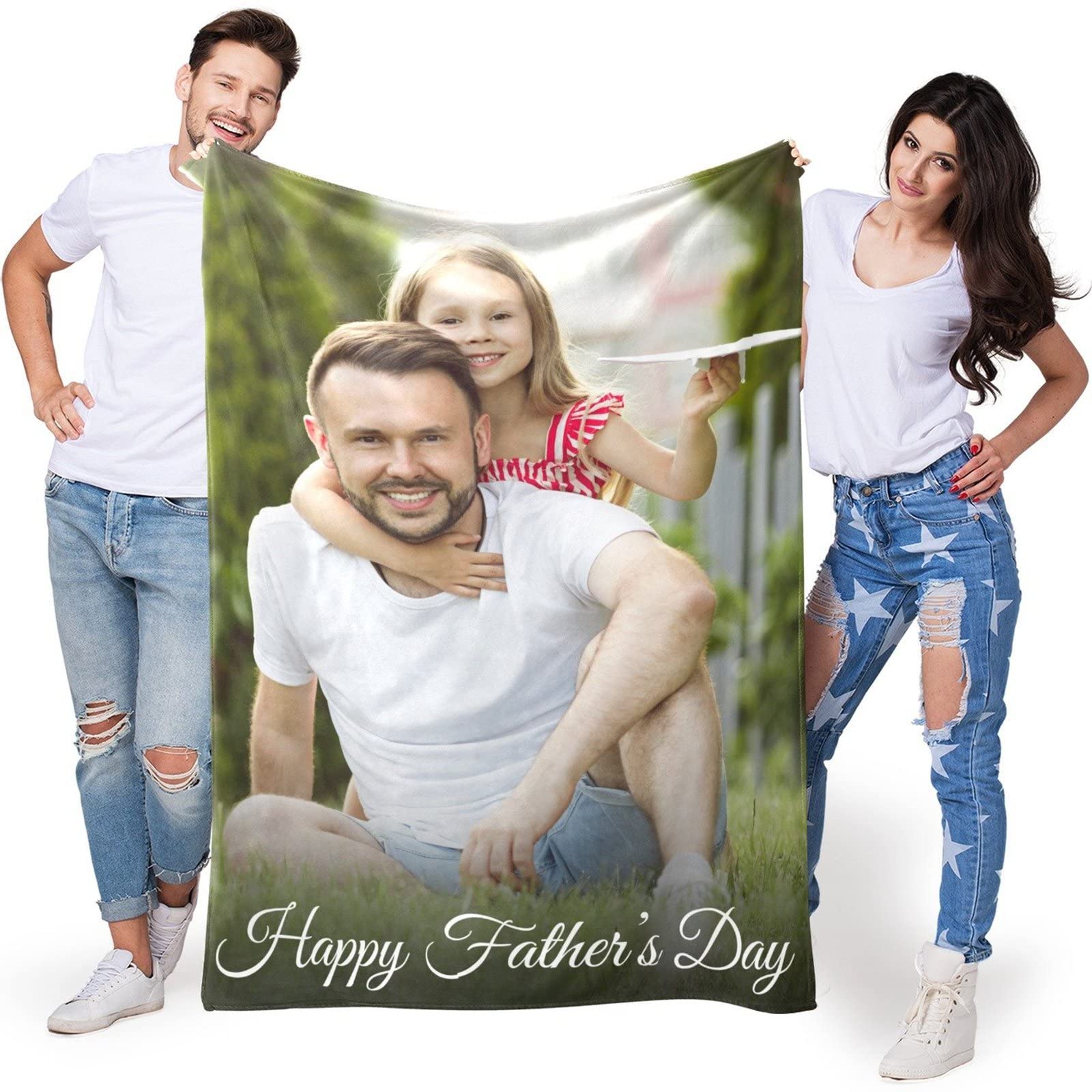 Custom Photo Blankets for Dad - Personalized Throw Blankets with Your Own Pictures & Text - Unique Father's Day Gifts from Daughter, Son or Wife - Cozy Fleece Blanket for Dad & Grandpa - Perfect for Birthday, Anniversary & Christmas Presents (Great for Couch, Bed & Travel Use)