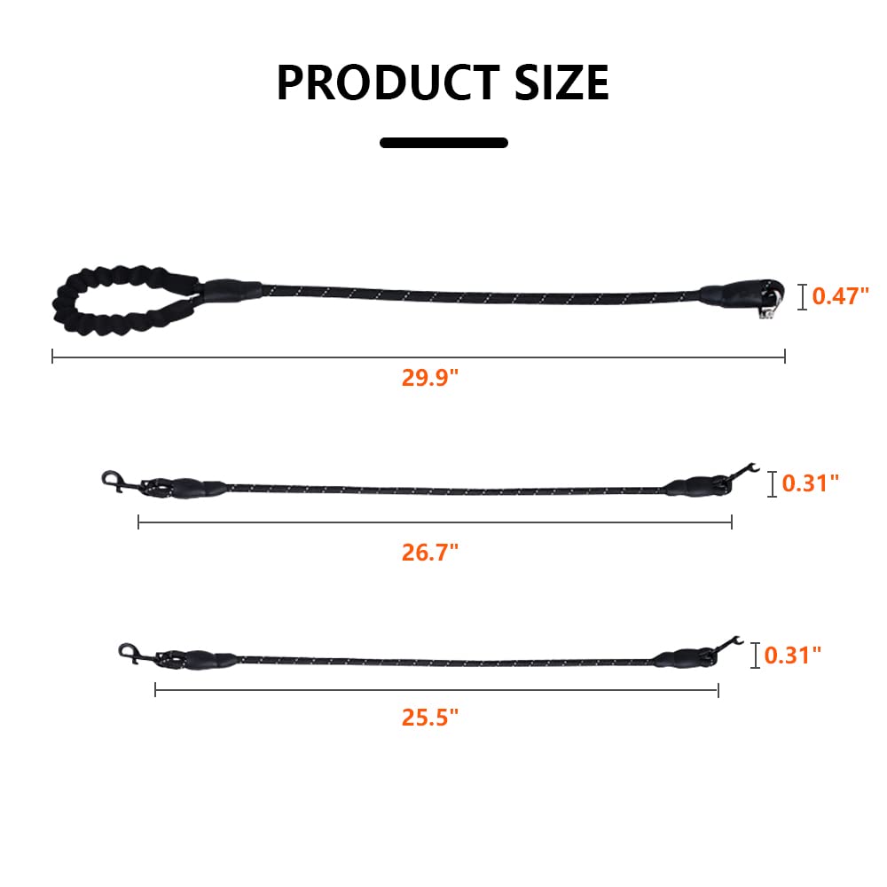 Dual Dog Leash for 2 Dogs - Reflective & Tangle-Free Double Dog Leash with 360° Swivel - Comfortable Training Leash for Small, Medium & Large Dogs (Black) - Perfect for Walking, Hiking & Outdoor Adventures