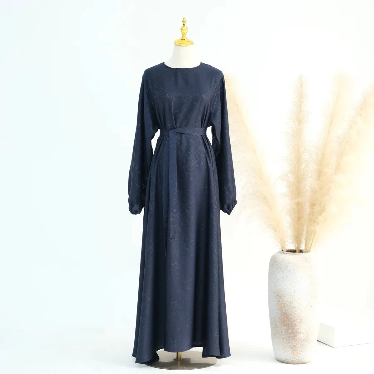 Elegant 3D Jacquard Satin Abaya Dress #24009 - Modest Islamic Women's Prayer Dress for Special Occasions & Evening Events