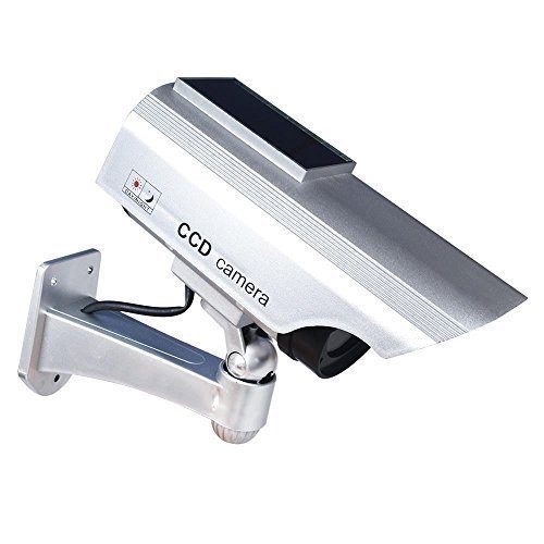 2 Pack Solar-Powered Fake Security Cameras with LED Light - Waterproof Outdoor Dummy CCTV Camera for Home, Yard & Business Deterrent (Day/Night Use)