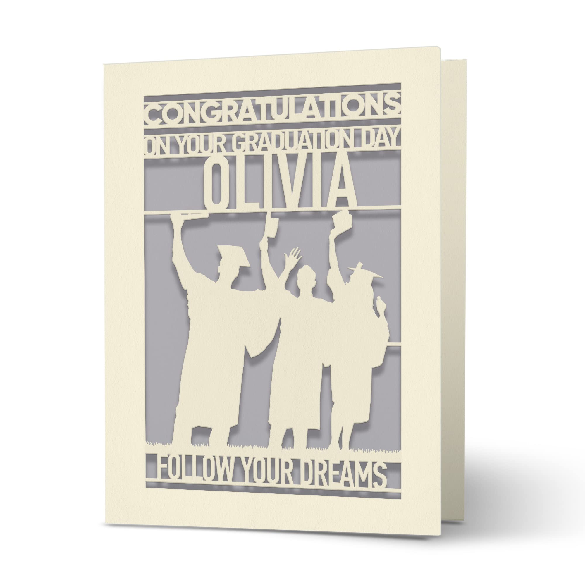 Personalized Graduation Greeting Cards for Him, Her, Daughter & Son - Custom Laser Cut Class of 2025 Congratulations Cards with Envelope - Perfect for High School & College Graduates (Gray) - Great for Graduation Parties, Gifts & Keepsakes