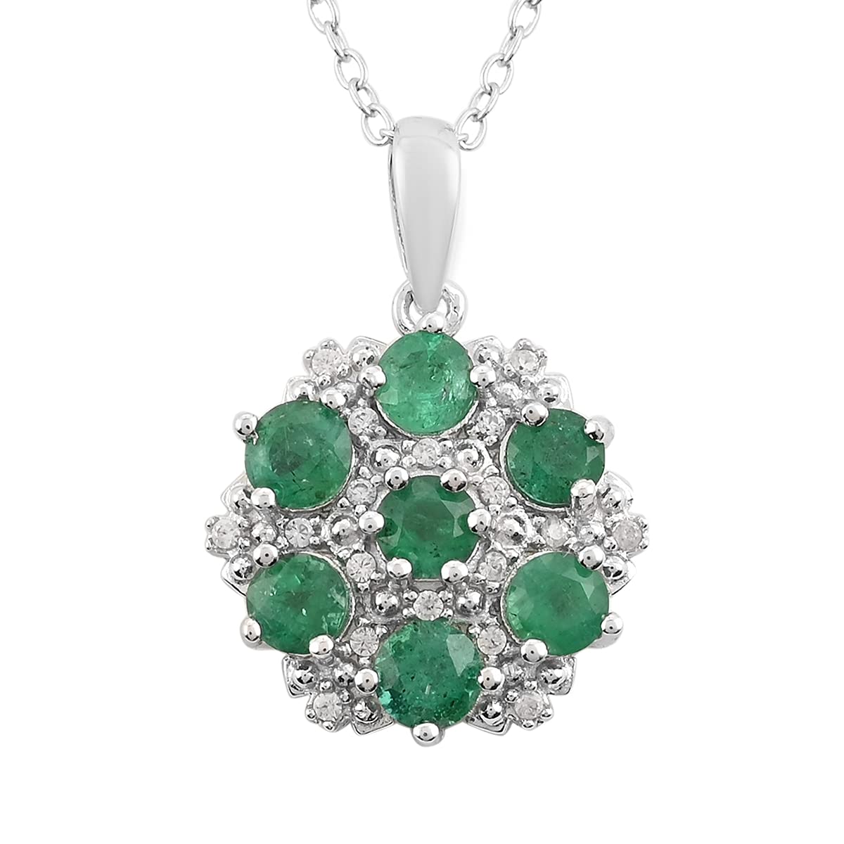 1.1 Ct AAA Natural Emerald & White Zircon Sterling Silver 925 Flower Pendant Necklace for Women - Elegant Jewelry Gift for Birthday, Anniversary & Special Occasions