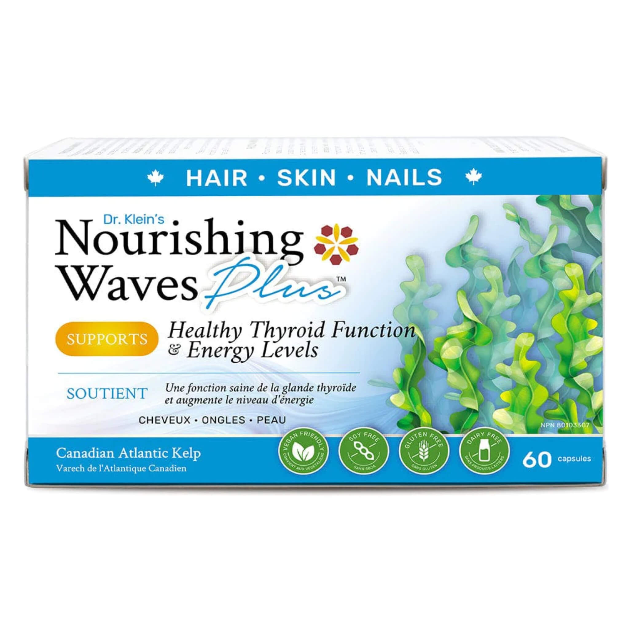 Nourishing Waves Kelp Plus with Silicon, Biotin & More - Hair, Skin & Nail Support Supplement Capsules for Women & Men | Vegan, Non-GMO | Promotes Healthy Growth & Strength