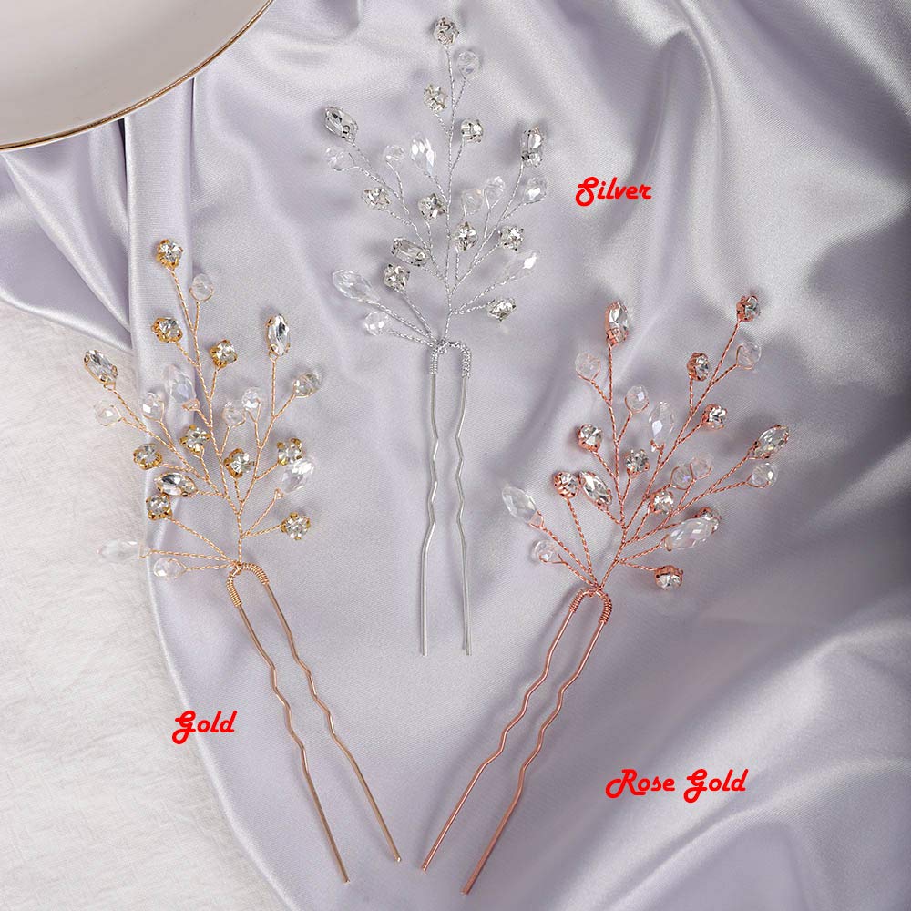 YERTTER 3Pcs Rose Gold Crystal Hair Pins for Wedding - Bridal Hair Accessories with Rhinestones for Bride & Bridesmaids, Perfect for Updos, Buns & Special Occasions