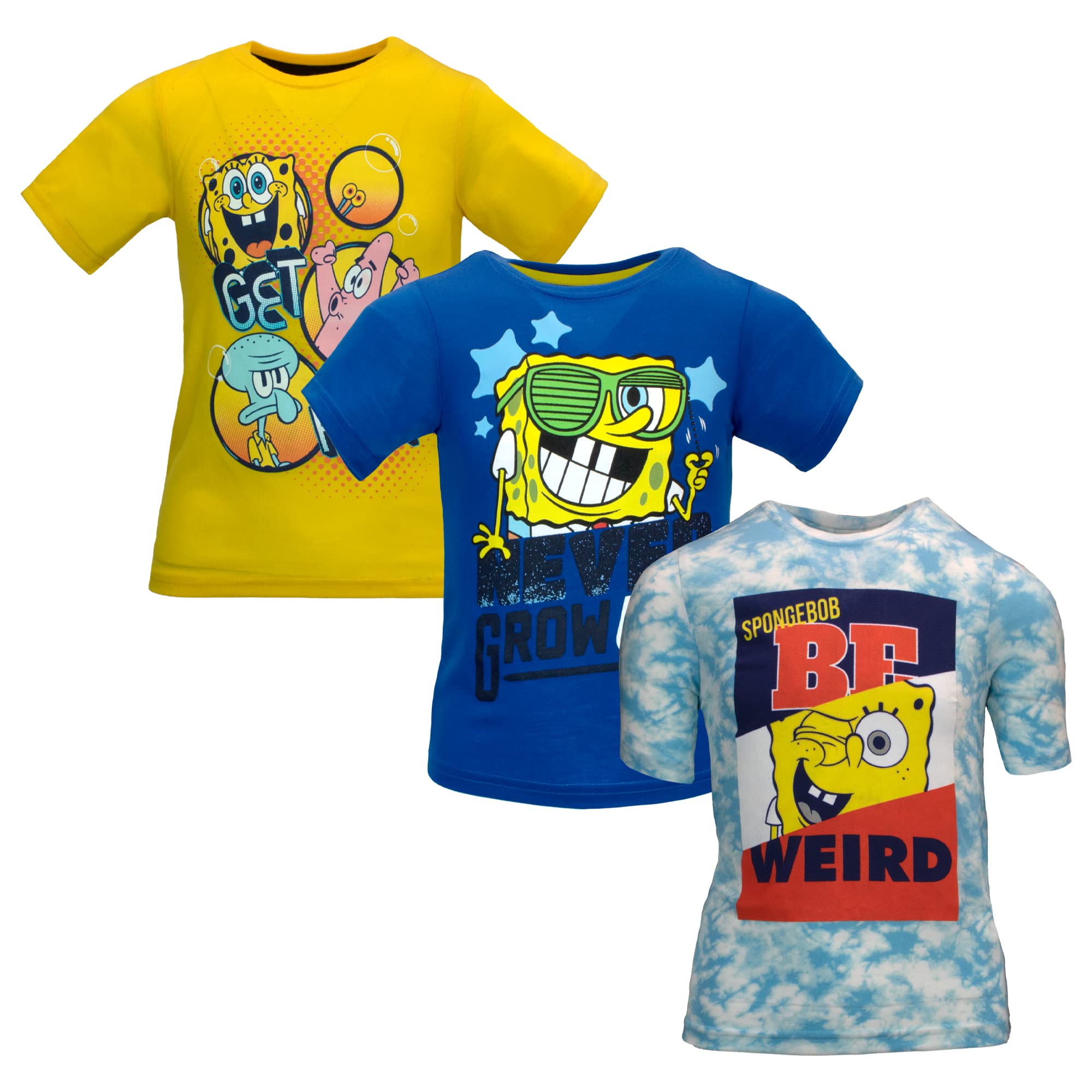 SpongeBob SquarePants T-Shirts for Boys 3-Pack - Cartoon Character Graphic Tees - Soft Cotton Short Sleeve Shirts for Kids - Perfect for School, Playdates & Birthday Gifts