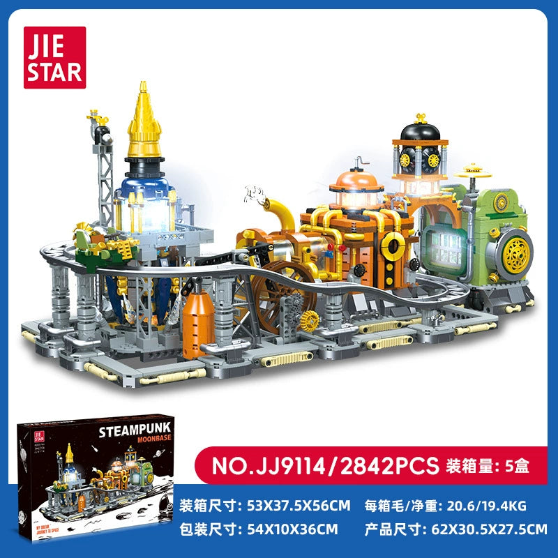 2842 Pcs JIESTAR JJ9114 Steampunk Moon Base Building Blocks Set - Creative DIY Model Kit for Adults & Teens - Perfect for Sci-Fi Fans, Collectors & Home Decor