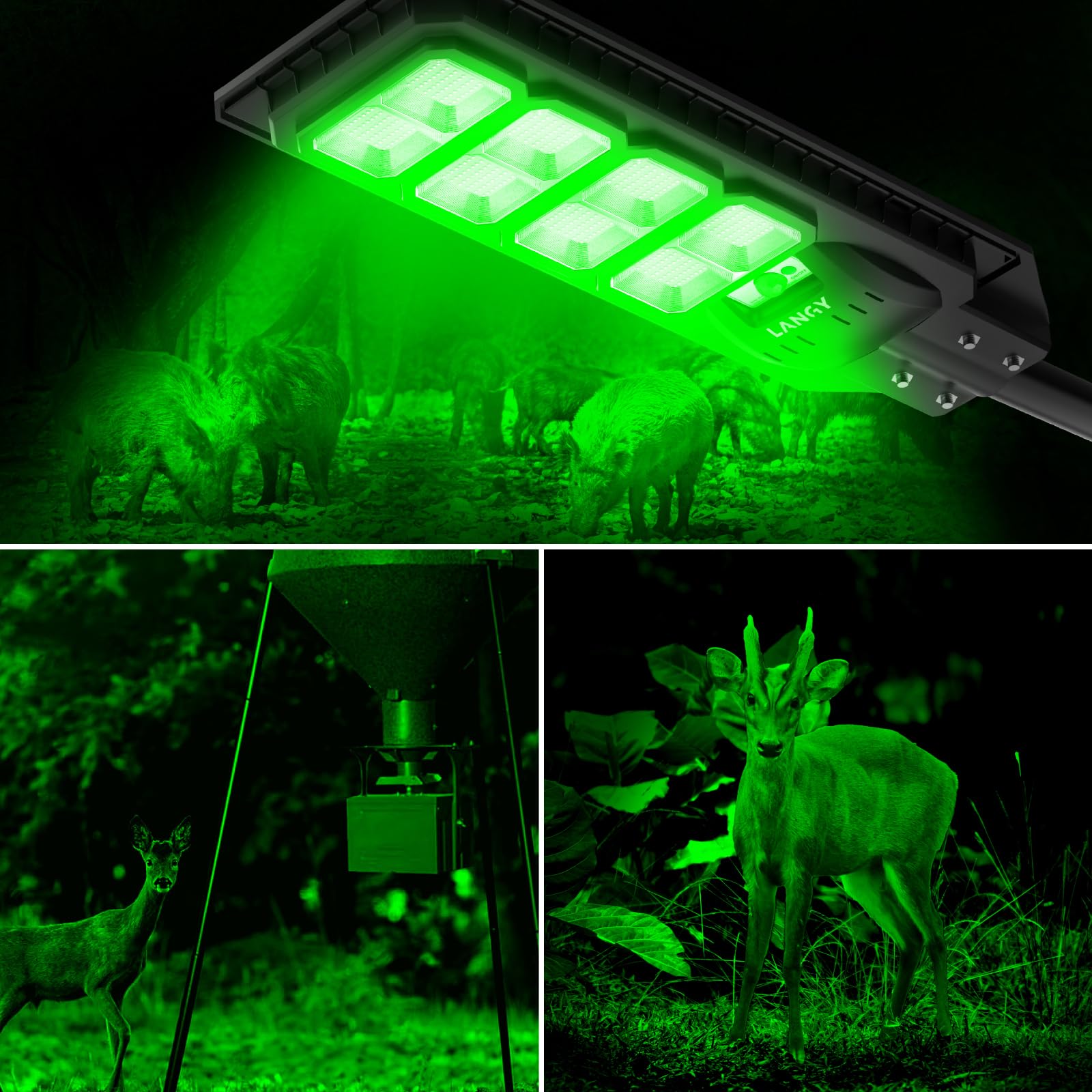 Solar Powered 20000LM Green Hunting Light - Motion Activated Hog Light for Night Hunting Hogs, Coyote, Varmint & Deer | Ideal for Feeder Lights & Outdoor Hunting Scenarios