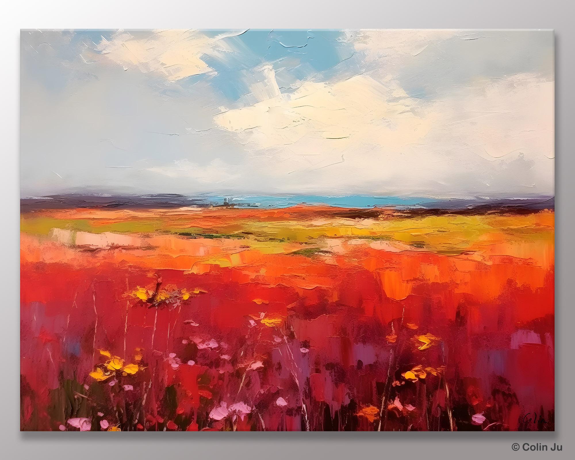 Extra Large Wall Art Painting - Landscape Canvas Art for Living Room, Flower Field Acrylic Painting, Original Landscape Artwork - Perfect for Home Decor, Office & Bedroom Wall Decorations