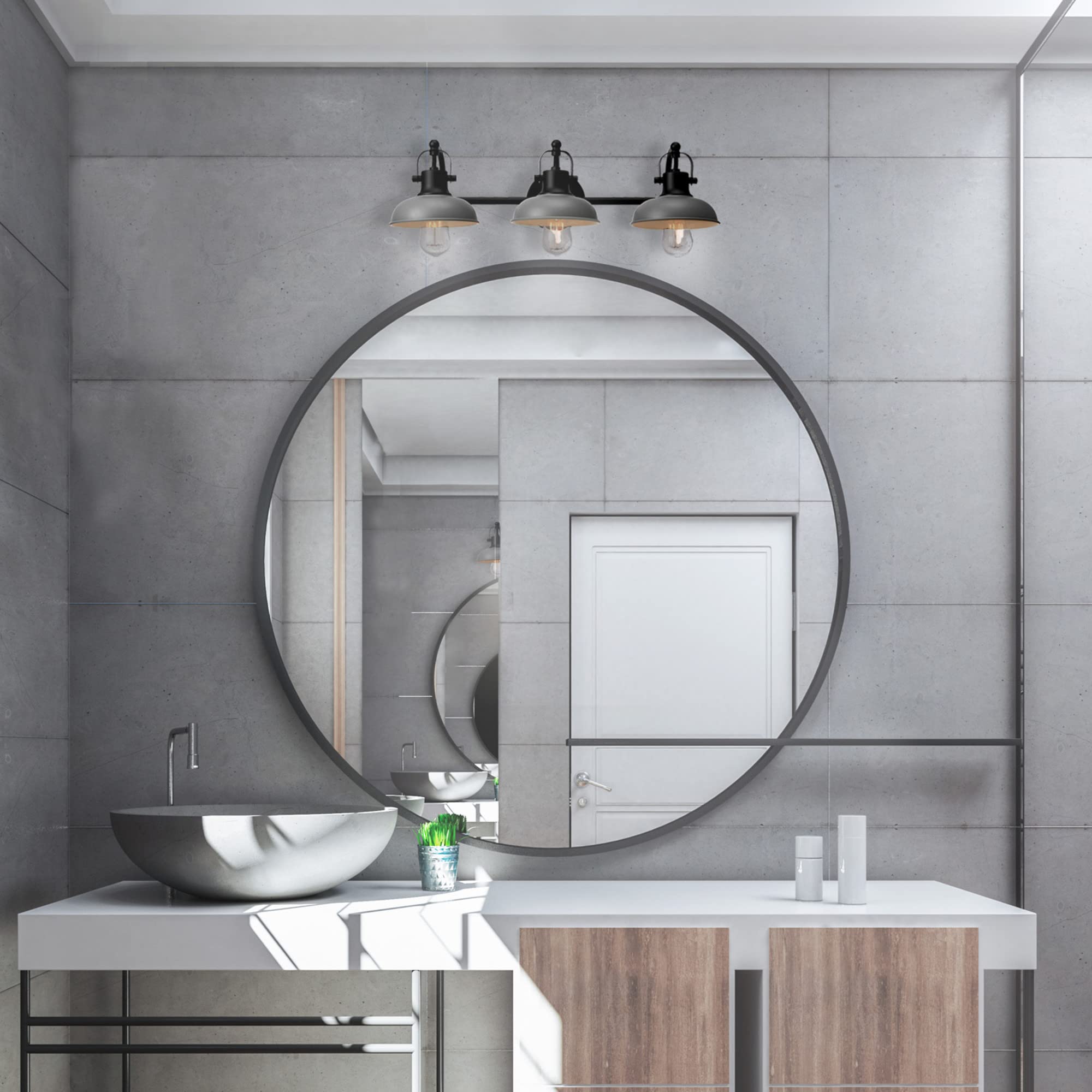 Globe Electric 52065 Gladstone 5-Piece Bathroom Hardware Set - Matte Black Vanity Light with Gray Metal Shades, Towel Bar, Ring, Robe Hook & Toilet Paper Holder | Modern Bathroom Decor for Home Renovation & Spa-Style Upgrade