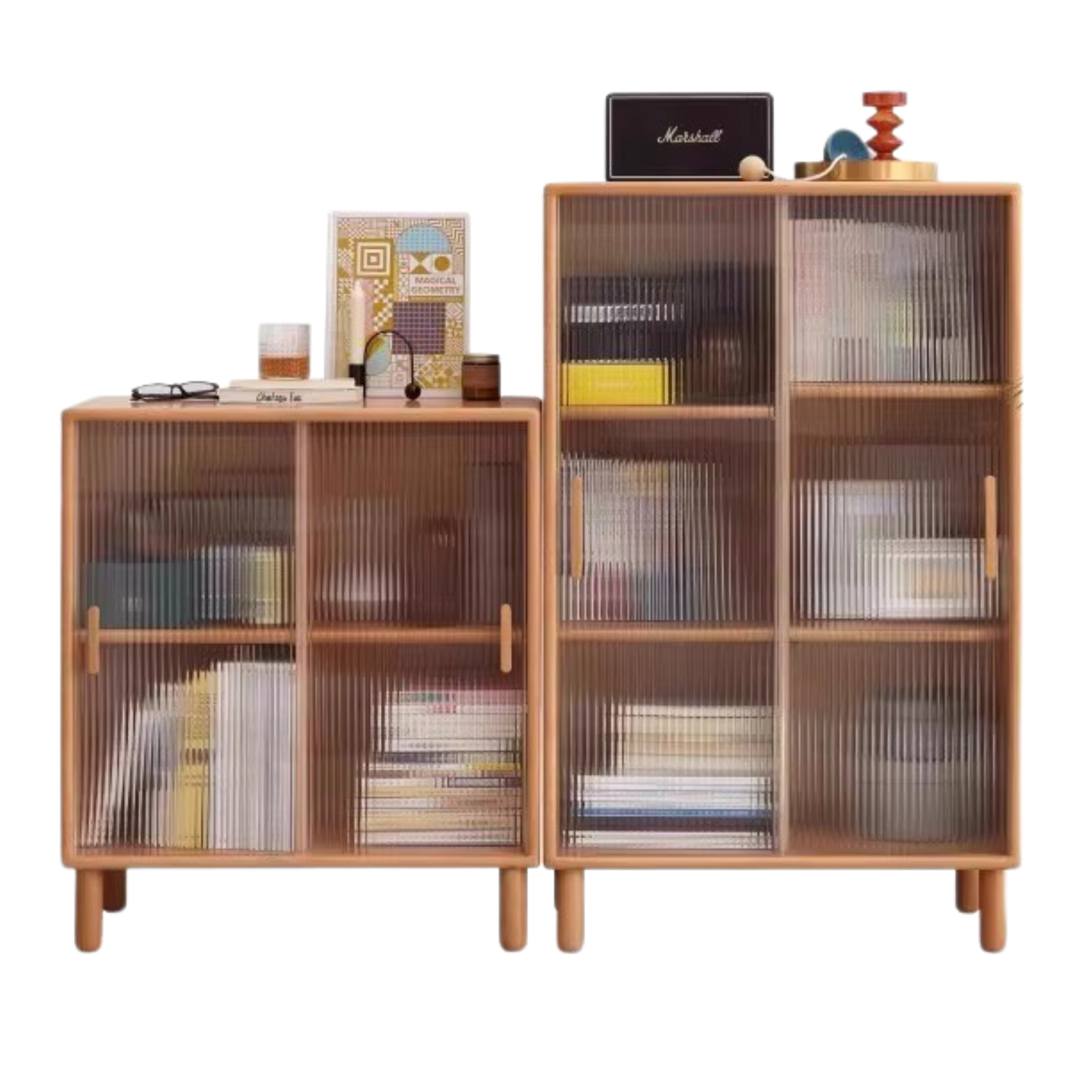 27.2x13.8x31.1 inch / 69.5x35x79.5cm + 27.2x13.8x44 inch / 69.5x35x112cm / Natural wood color / bookcase combination