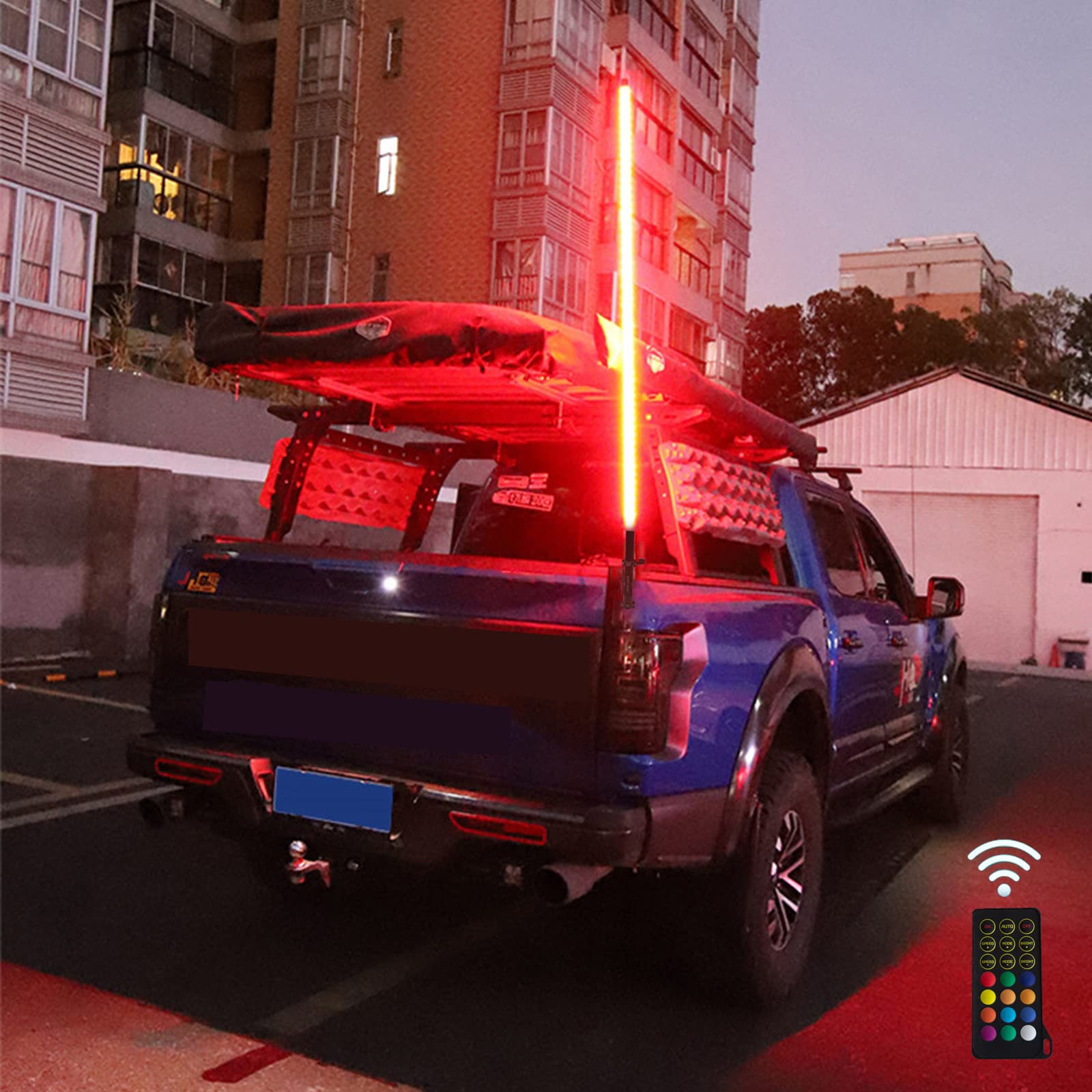 LED Whip Lights for Trucks with Remote Control - 366 Color Modes & 9 Brightness Levels - Compatible with 2015-2020 Ford F150 - Includes Flag Pole Holder (47in, With Flag) - Perfect for Off-Roading, Camping & Truck Shows