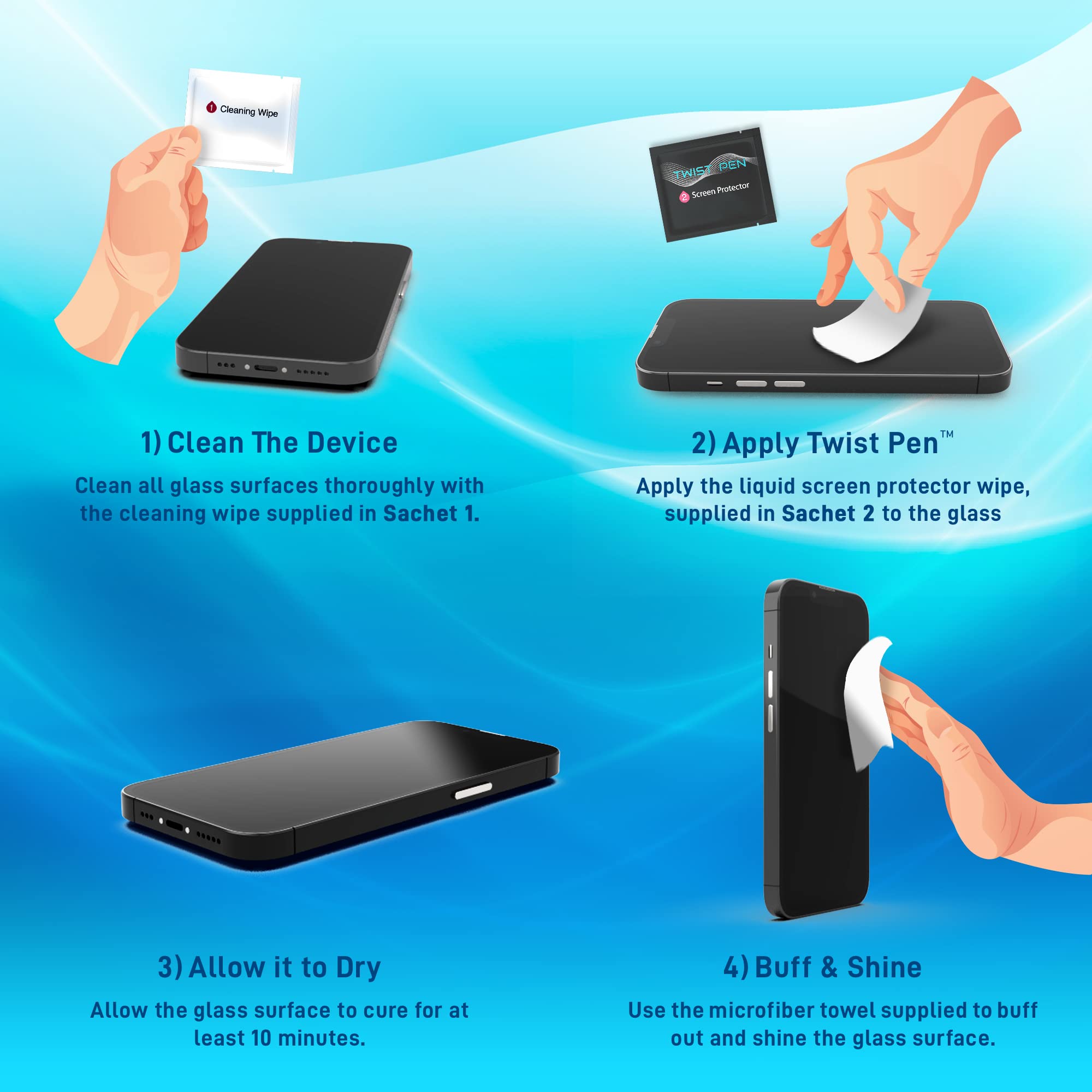 Liquid Glass Screen Protector for Phones, Tablets & Smart Watches - Scratch & Shatter Resistant Nano Coating with $250 Warranty | Easy Wipe-On Application for Universal Fit | Perfect for Daily Use, Travel & Outdoor Activities