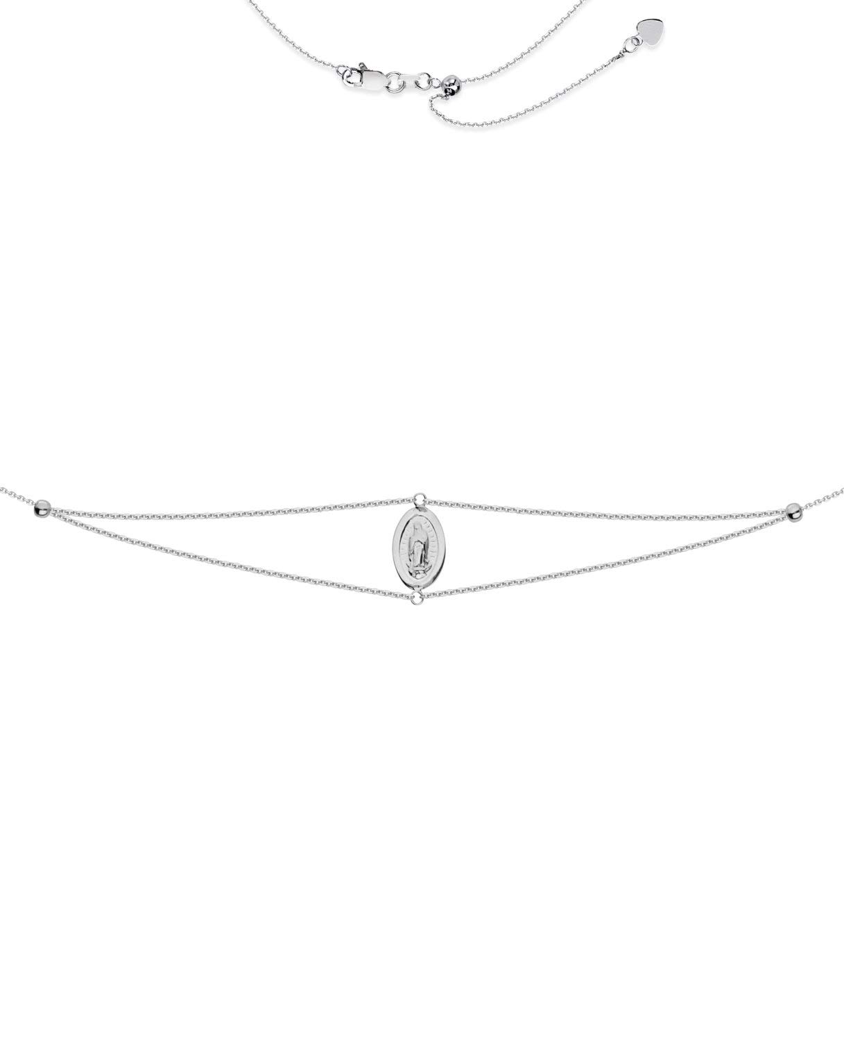 Adjustable Sterling Silver Choker Necklace with Virgin Mary Catholic Charm - Perfect for Religious Gifts, Baptisms & Everyday Faith Jewelry