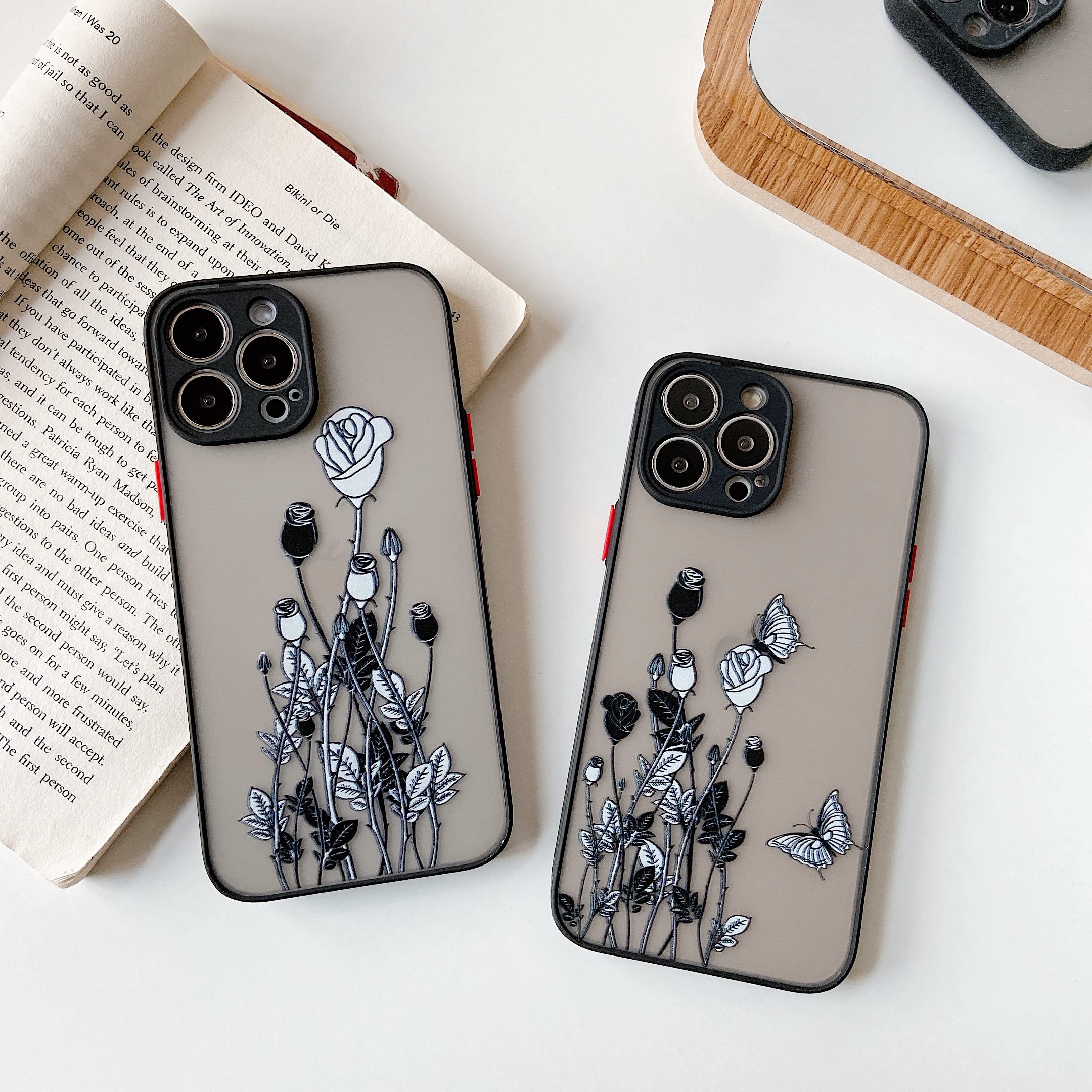 ZTOFERA iPhone 13 Pro Max Case (6.7 Inch) - Cute Floral Butterfly Rose Design, Matte Anti-Scratch Clear Black Protective Cover | Shockproof & Lightweight | Perfect for Everyday Use, Travel & Outdoor Activities