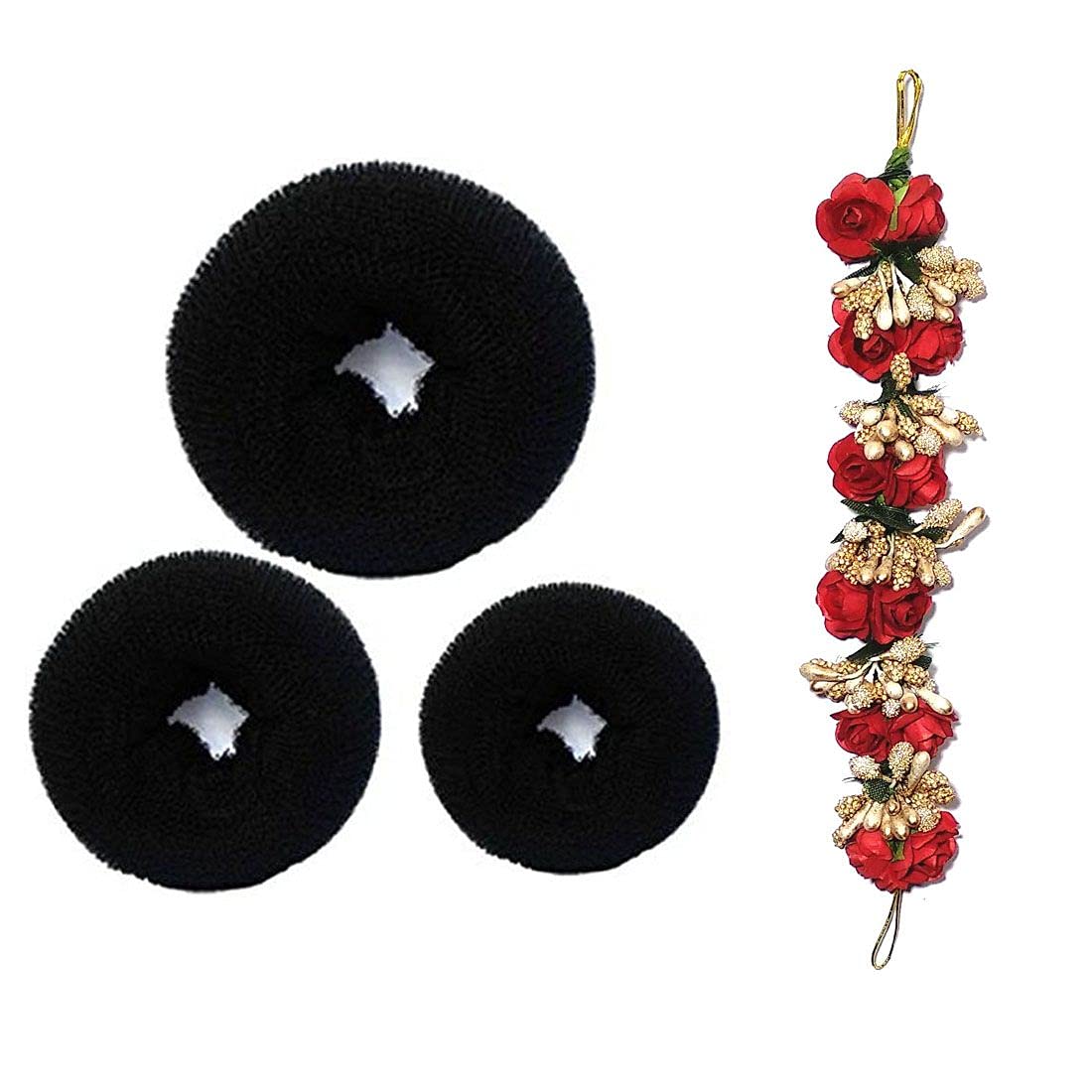 GuruEmbellish Hair Donuts with Gajra - 4-Pack Bridal Hair Accessories for Women & Girls | Perfect for Weddings, Parties & Special Occasions