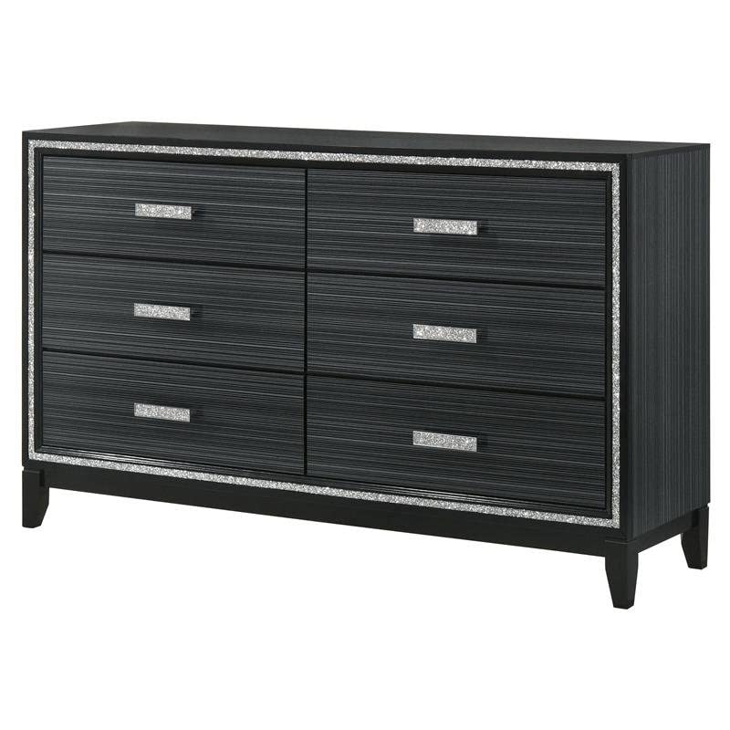 Acme Haiden 6-Drawer Wooden Dresser with Silver Accent Trim in Weathered Black - Stylish Bedroom Storage Solution for Clothes, Linens & Accessories