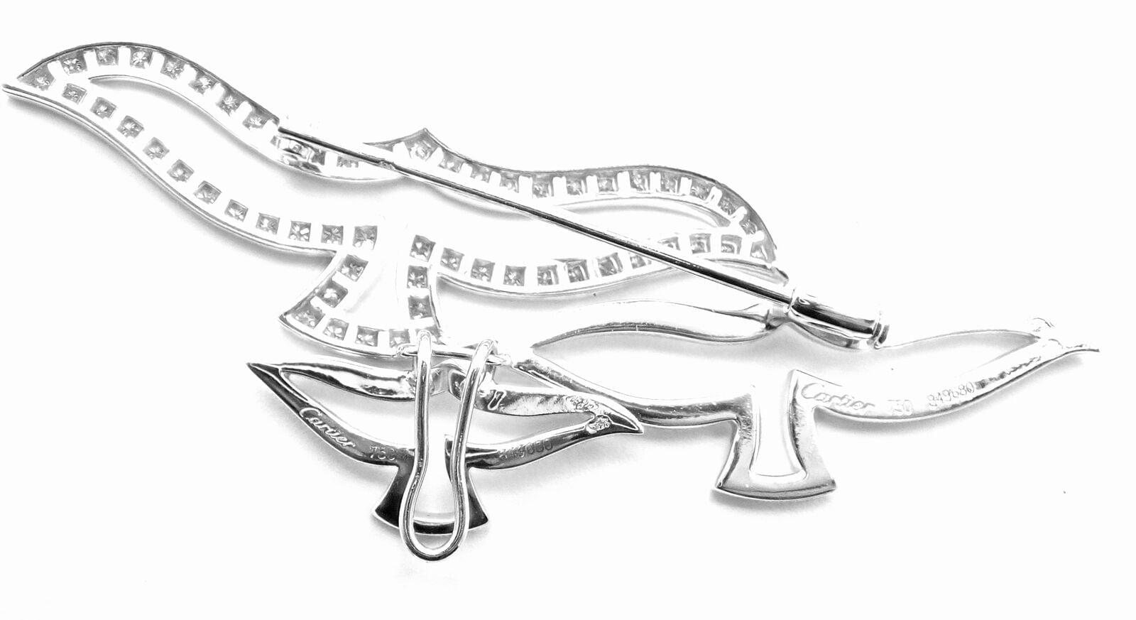 Authentic Cartier 18k White Gold Diamond Bird Pendant Pin Brooch - Luxury Jewelry Gift for Women, Perfect for Weddings & Special Occasions