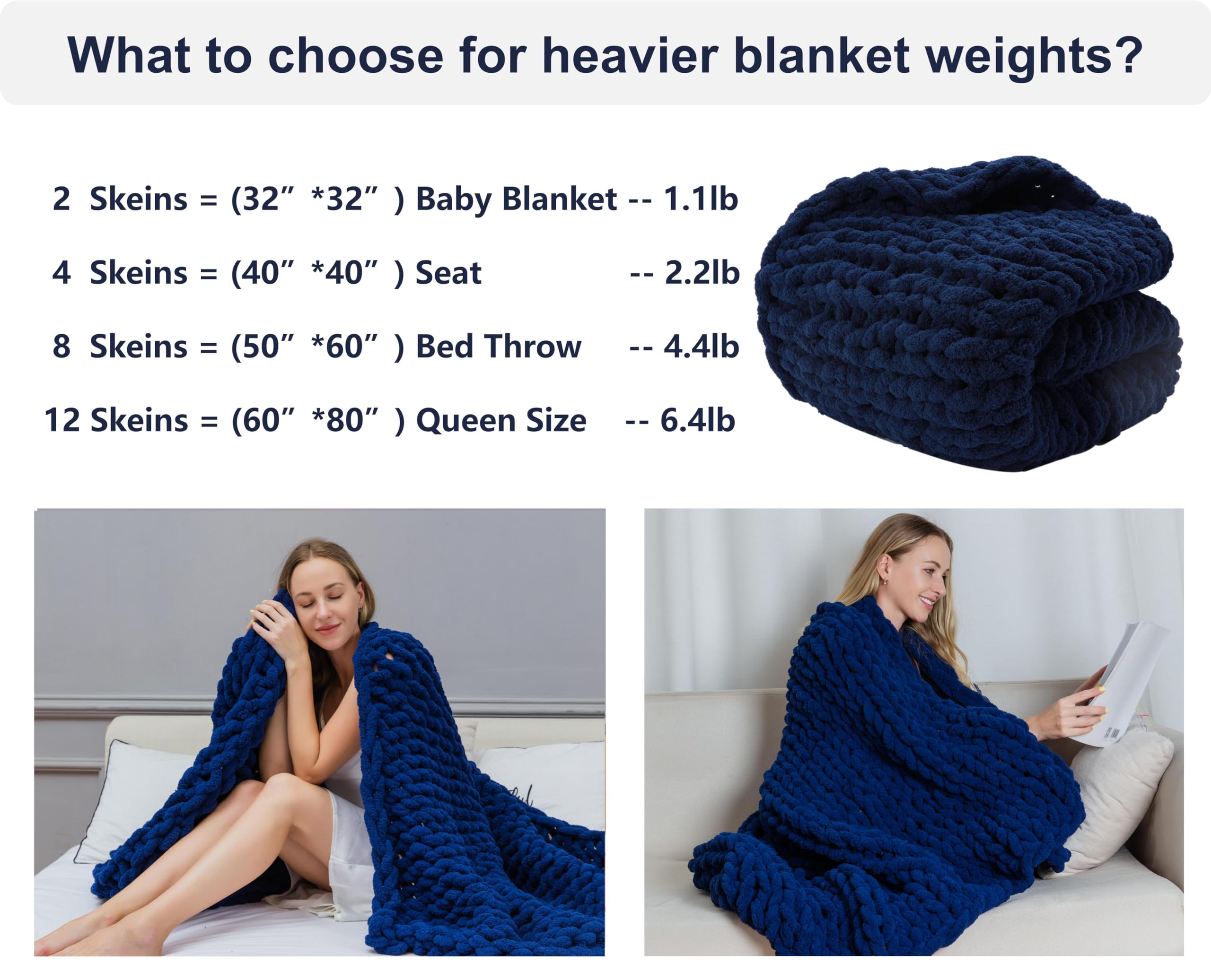 Chunky Chenille Yarn for Arm Knitting - Soft Bulky DIY Knitting Yarn for Blankets, Cushions, Scarves & Home Decor (Navy Blue, 250g/0.55 lb, 24 Yards) - Perfect for Cozy Winter Crafts & Gift Making