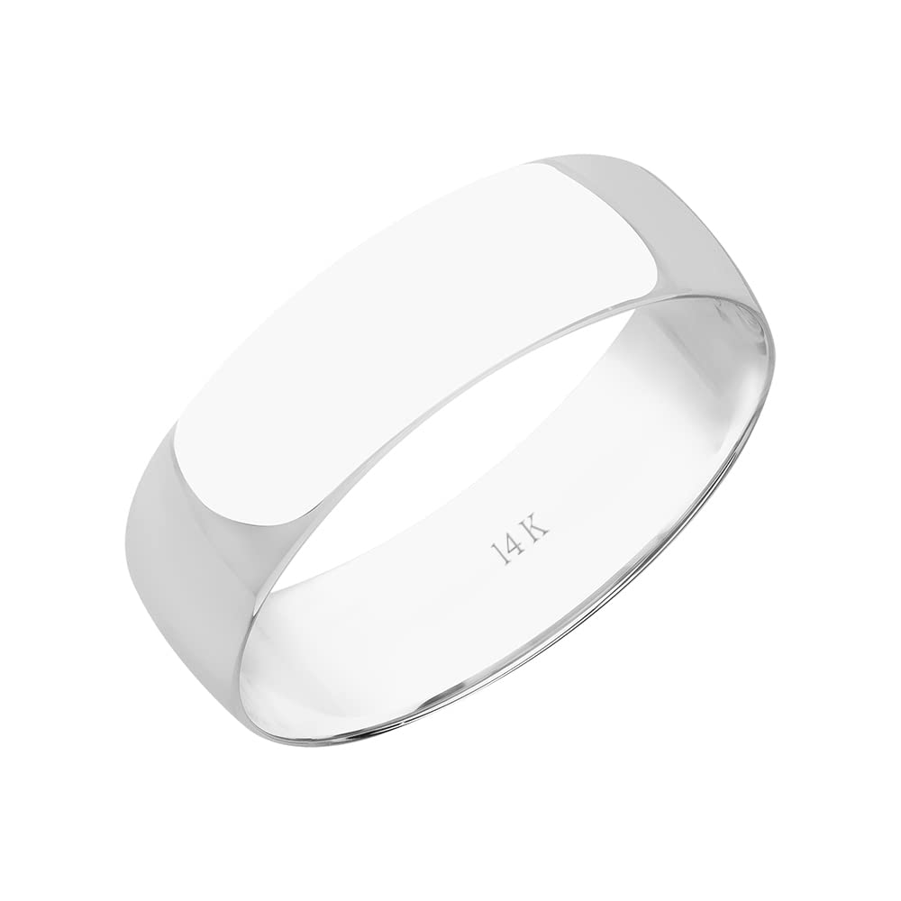 6MM Solid Gold Men's Wedding Band - 10K/14K Yellow, White & Rose Gold Comfort Fit Ring for Him | Durable Polished Classic Plain Wedding Ring for Groom, Husband & Anniversary | Perfect for Everyday Wear, Proposals & Special Occasions