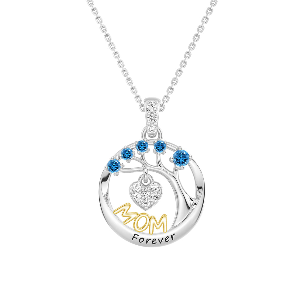 Personalized Birthstone Mom Necklace - Forever Tree of Life Pendant with Heart Charm | Meaningful Gift for Mother's Day, Birthday & Anniversary | Jewelry for Women