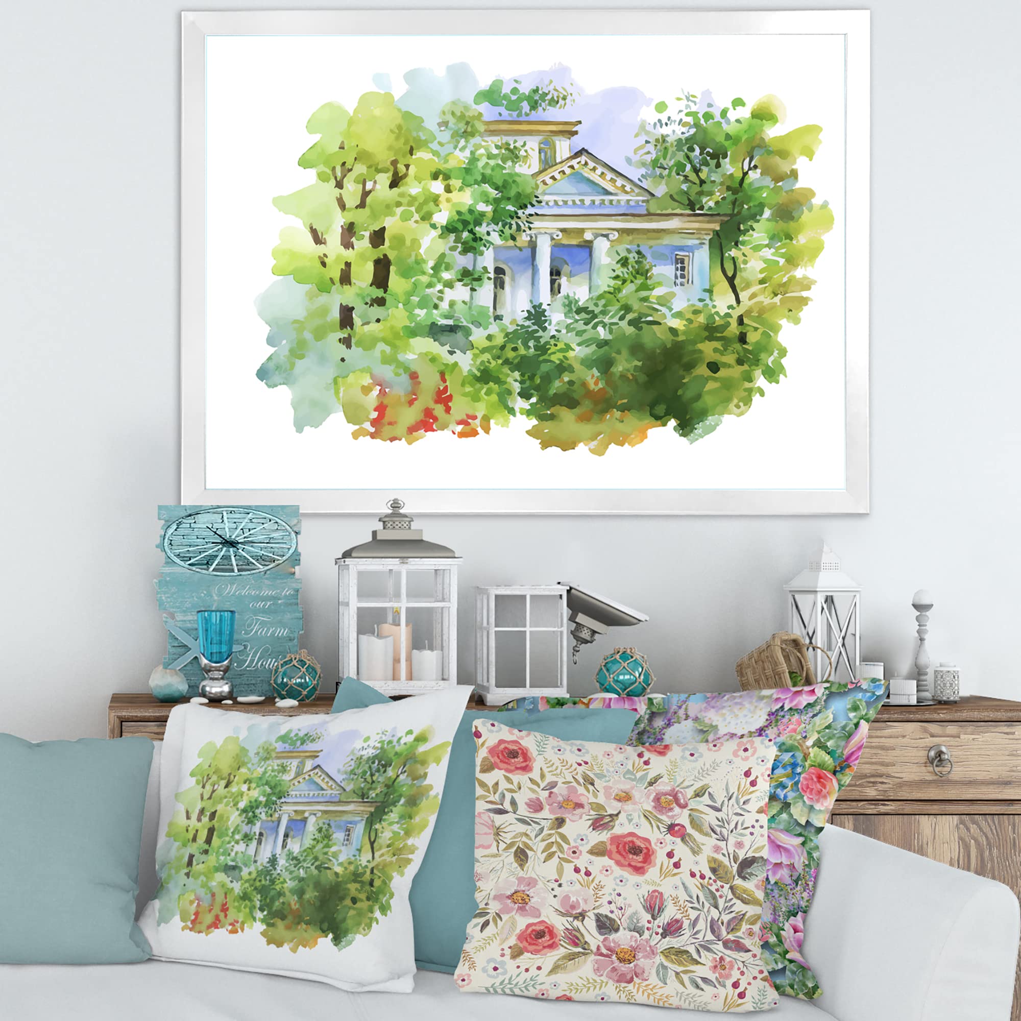 DesignQ White House In The Woods Traditional Framed Wall Art - Rustic Home Decor for Living Room, Bedroom & Office - Perfect Gift for Housewarming & Holidays