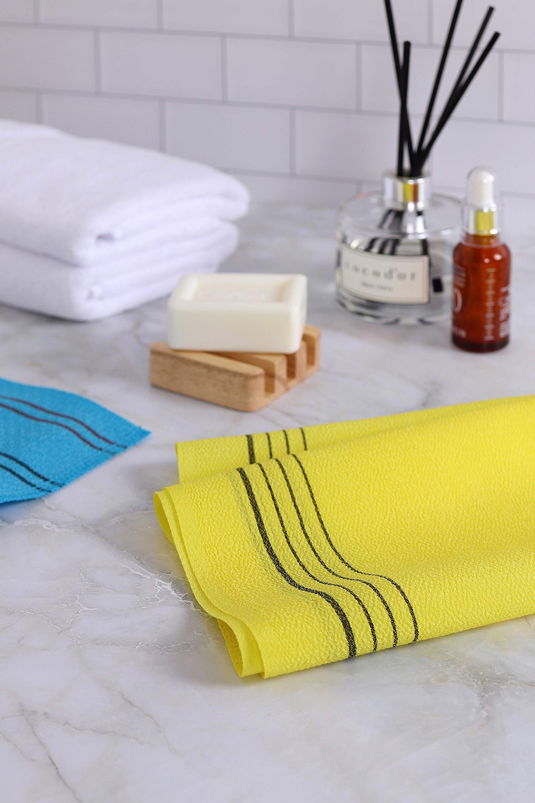 Premium Korean Exfoliating Bath Wash Cloth Set - Viscose Nylon Skin Scrub Towel, Back Scrubber & Exfoliating Mitt for Smooth Skin | Spa, Shower & Home Beauty Care