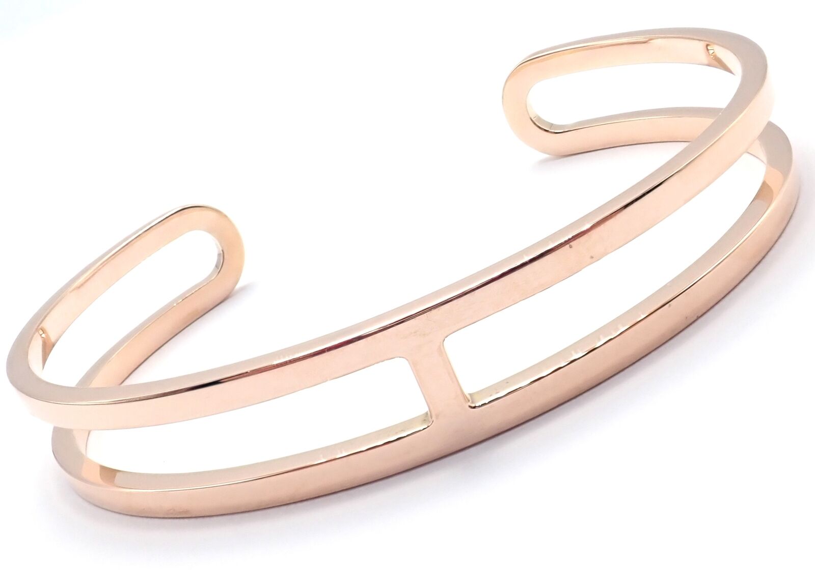 Authentic Hermes 18k Rose Gold H Open Cuff Bangle Bracelet - Luxury Jewelry for Women, Elegant Gift for Birthday, Anniversary & Special Occasions