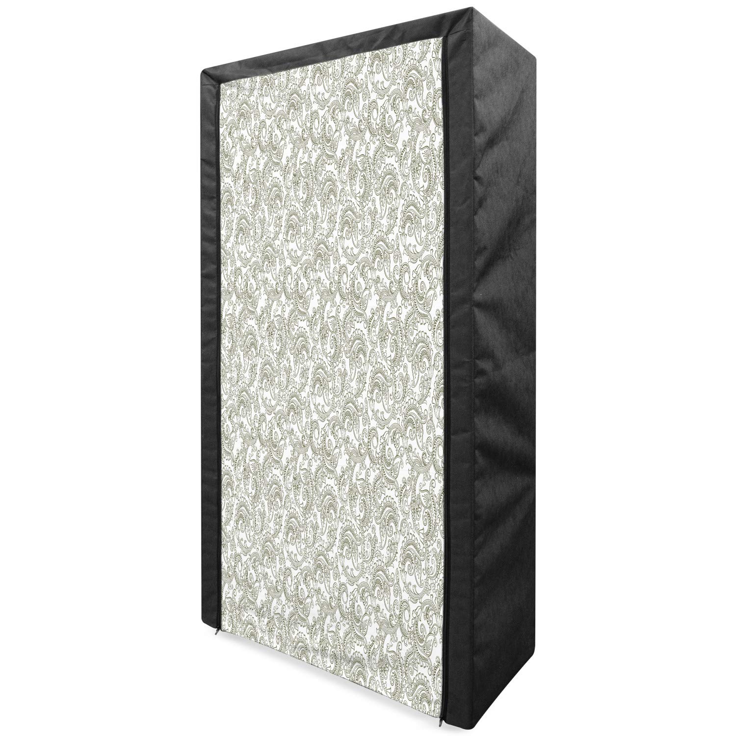 Ambesonne Floral Portable Fabric Wardrobe Closet Organizer | Traditional Damask Pattern with Classic Ornate Print | 33.5 Inch Clothing Storage with Shelves | Reseda Green & White | Perfect for Bedroom, Dorm, or Apartment Organization