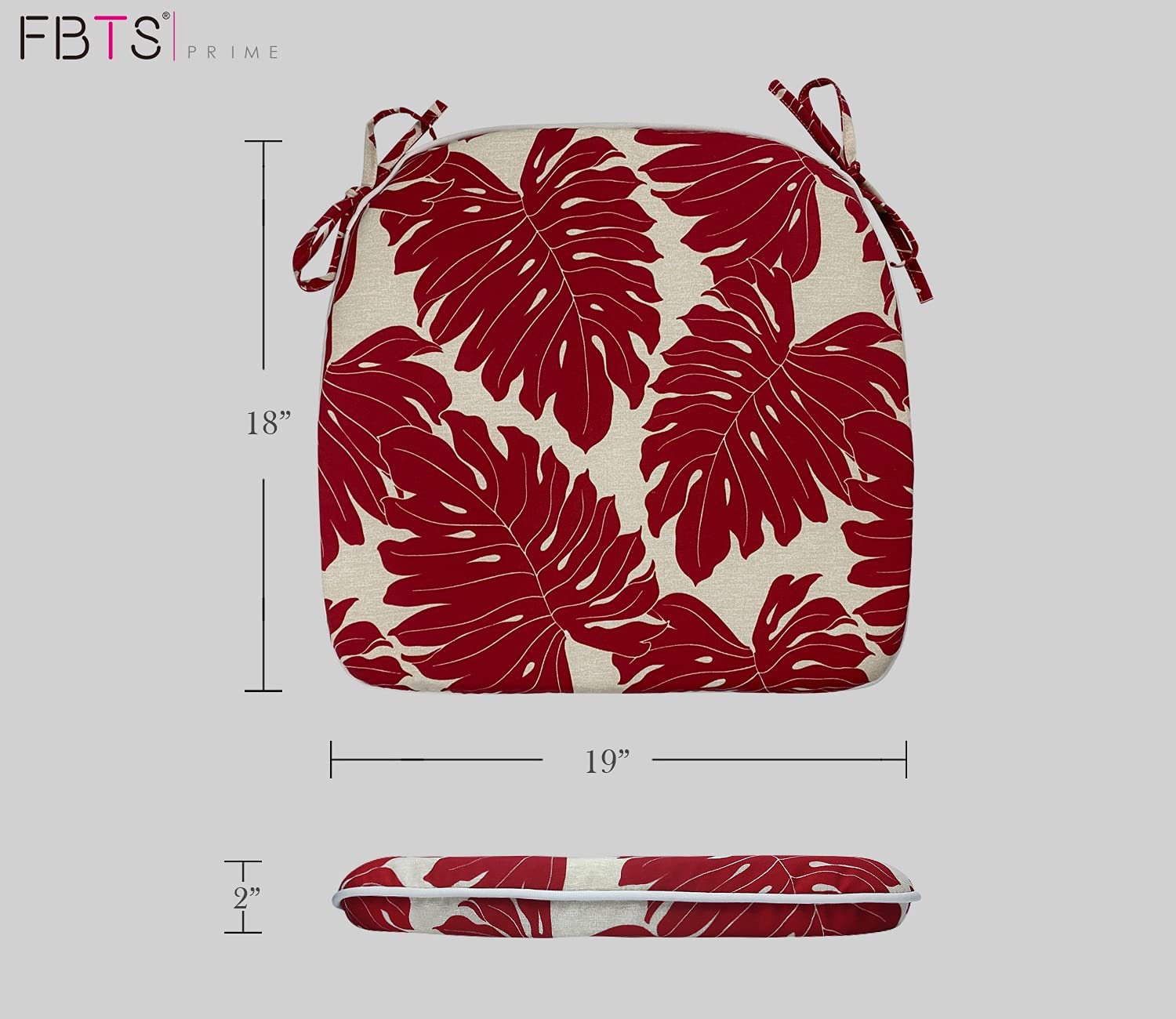 Outdoor Chair Cushions Set of 4 - 18x19 Inch Red Leaf Pattern U-Shape Patio Seat Cushions with Ties | Waterproof & Durable for Garden, Deck, Balcony & Home Office Furniture