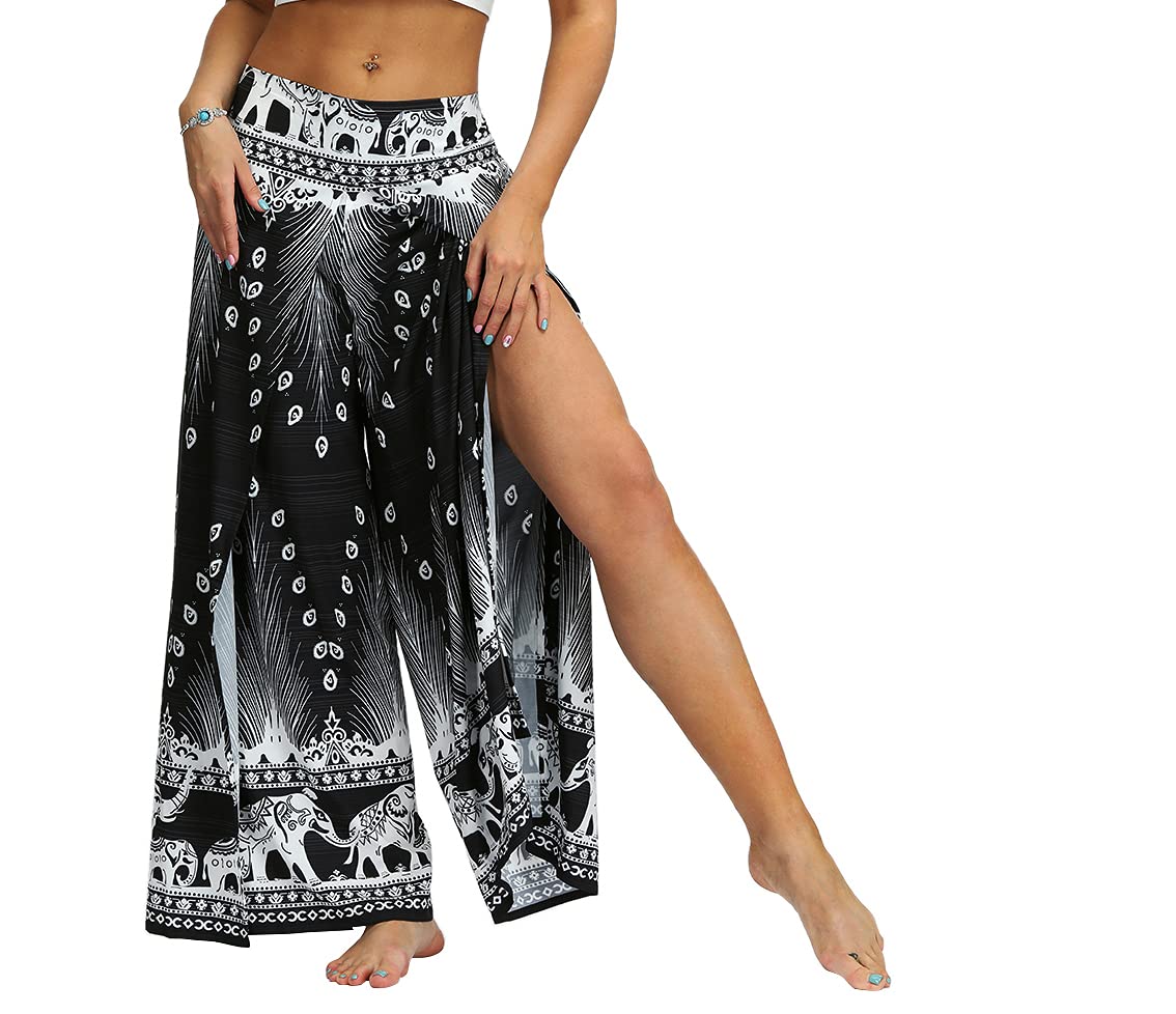 Boho Wide Leg Palazzo Pants for Women - Flowy Hippie Pants with Side Slits & Lightweight Fabric | Perfect for Yoga, Beach, Festival & Casual Wear
