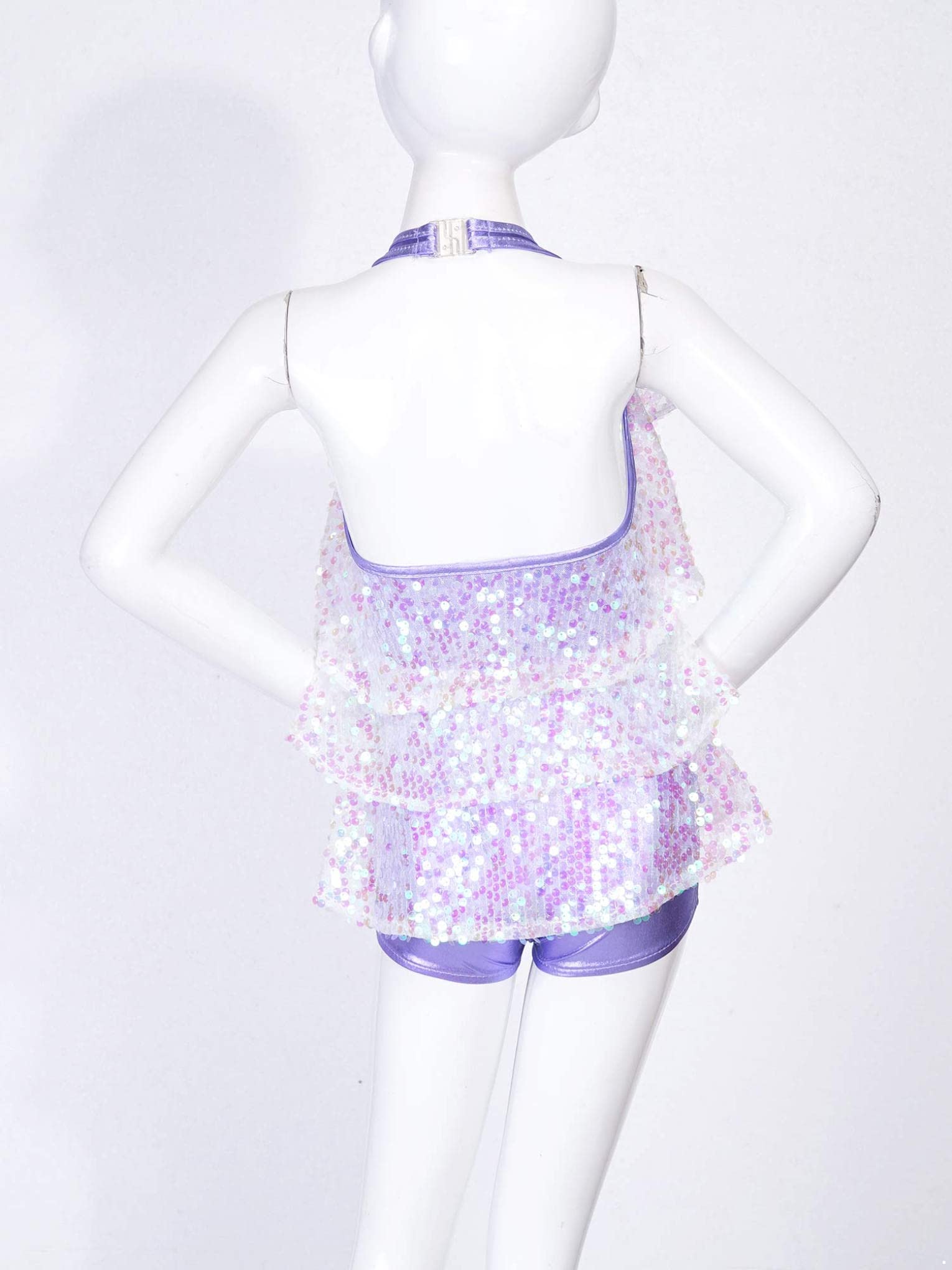 Sparkly Girls' Sequins Halter Jazz Latin Dance Dress with Ruffles - Samba Tango Modern Leotard Costume for Performances & Recitals