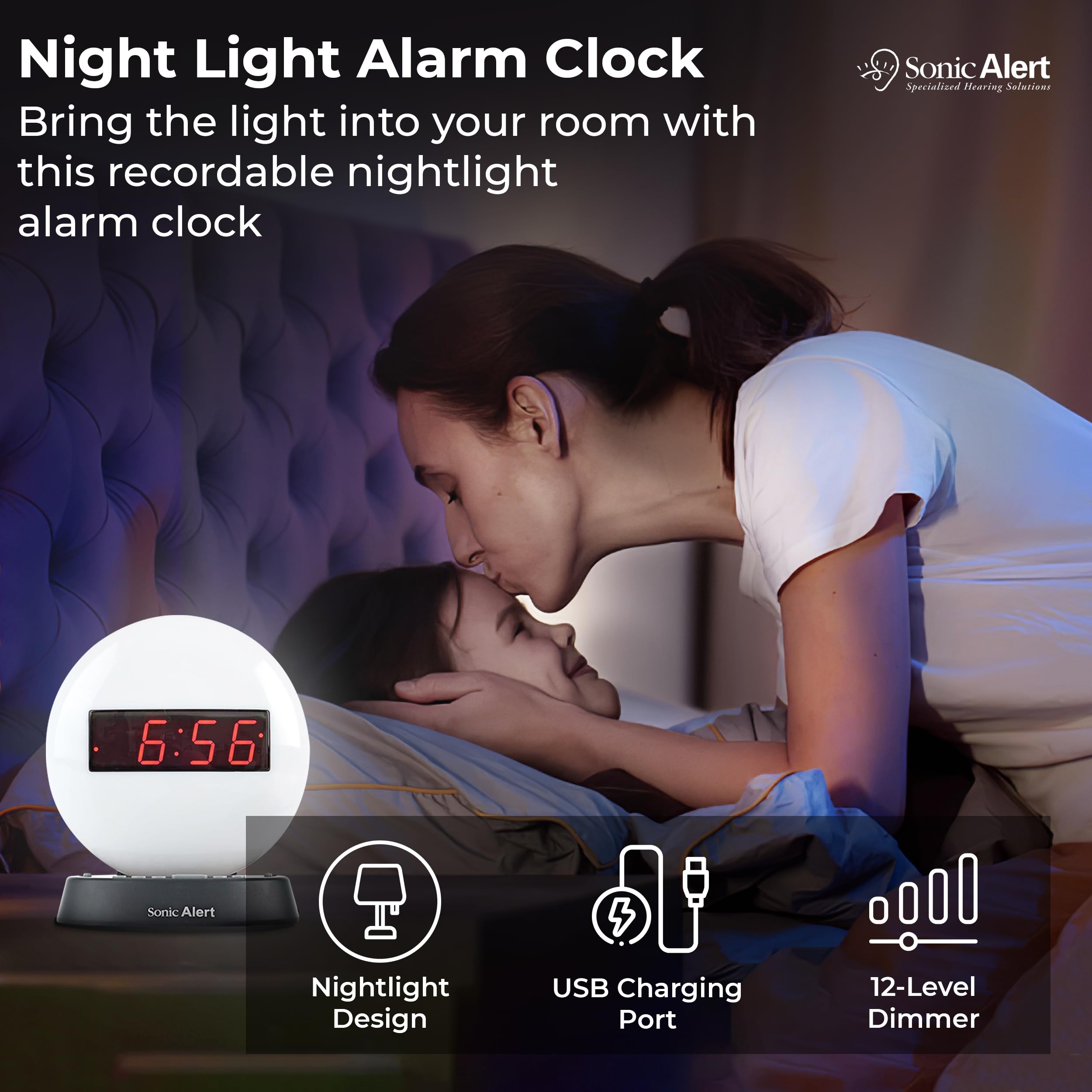 Sonic Alert Glow Soft White Night Light Alarm Clock - Loud & Compact Digital Alarm Clock with Battery Backup & Dimmer - Easy to Set for Kids & Adults - Perfect for Bedroom, Nursery, Dorm Room - AUX Input for Music Playback