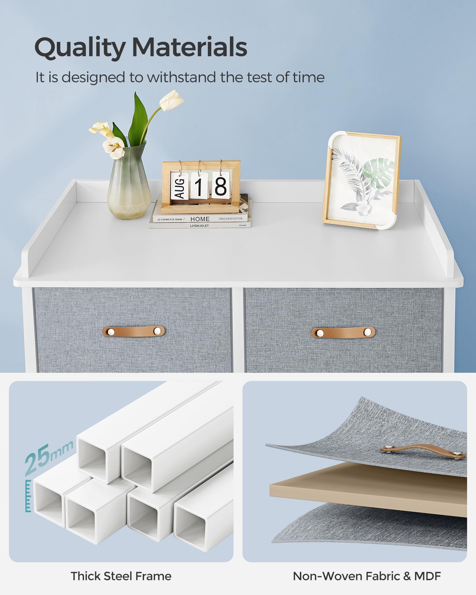 SONGMICS 6-Drawer Kids Dresser for Boys & Girls, Water-Resistant Top, Storage Cabinet Organizer for Bedroom & Hallway, Gray UGKR101G01 - Perfect for Kids' Room Organization, Toy Storage & Nursery Decor