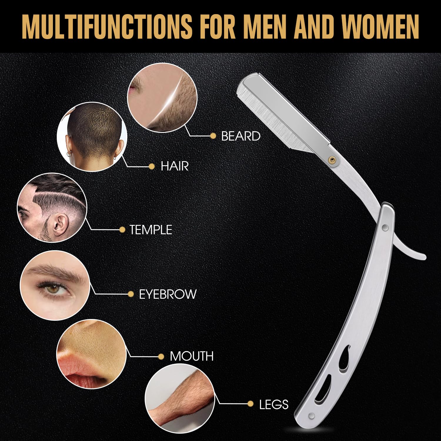 Professional Straight Razor Kit for Men - TSMADDTS Silver Straight Edge Razor with 20 Single Edge Blades, Scissors, Tweezers & Leather Holder - Perfect for Barber Shaving, Grooming & Beard Care