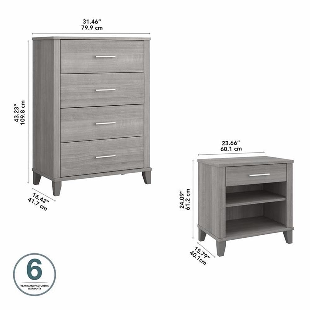Bush Furniture Somerset 5-Drawer Chest and Nightstand Set - Platinum Gray - Modern Bedroom Storage for Clothes, Accessories & More - Perfect for Master Bedroom, Guest Room or Dorm