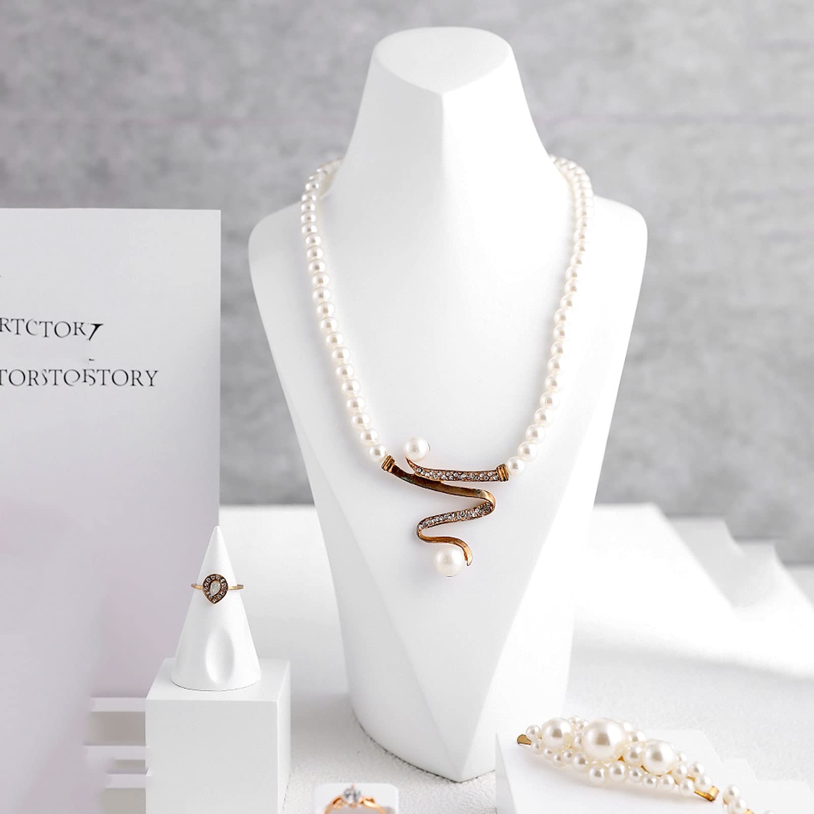 White Resin Jewelry Necklace Bust Display Stand - Mannequin Holder for Necklace Chain & Jewelry Showcase - Perfect for Retail Stores, Boutiques, and Jewelry Photography