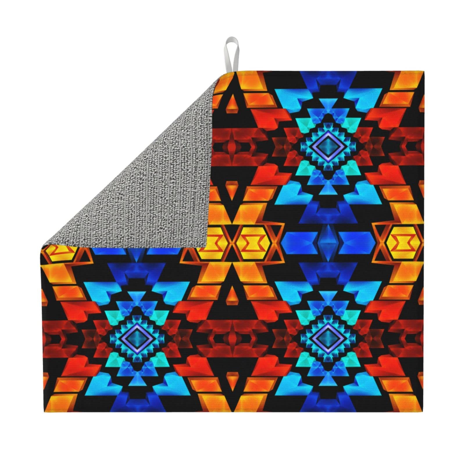 TIXYFAN Stylish Geometric Ethnic Abstract Dish Drying Mat - 16x18 Inch Microfiber Absorbent Kitchen Counter Mat for Plates, Cups & Utensils - Perfect for Modern, Farmhouse & Boho Kitchen Decor